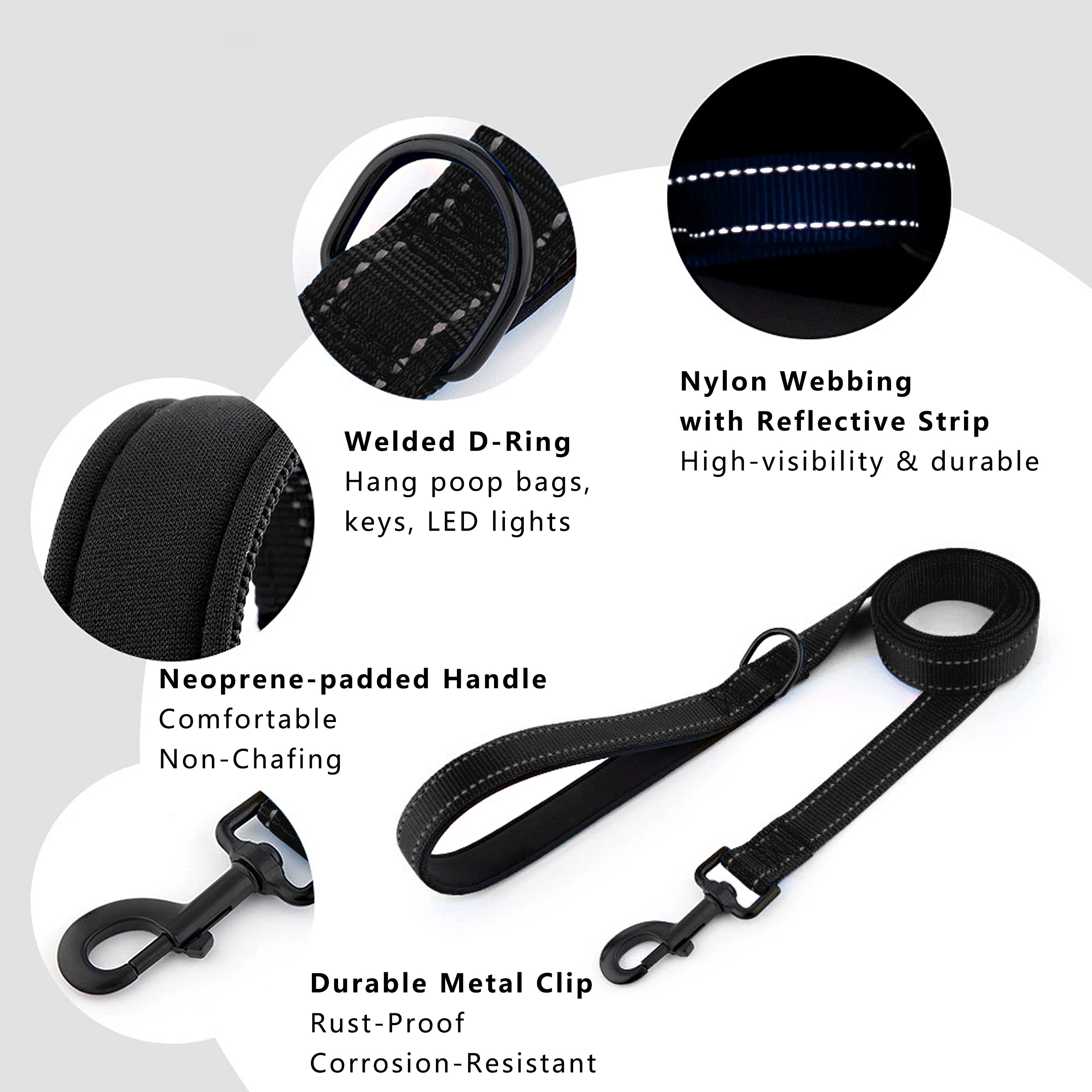 Anna-Kaci Dog Leash Comfort Reflective Nylon Pet Training Leash with Padded Handle 4ft and 5ft