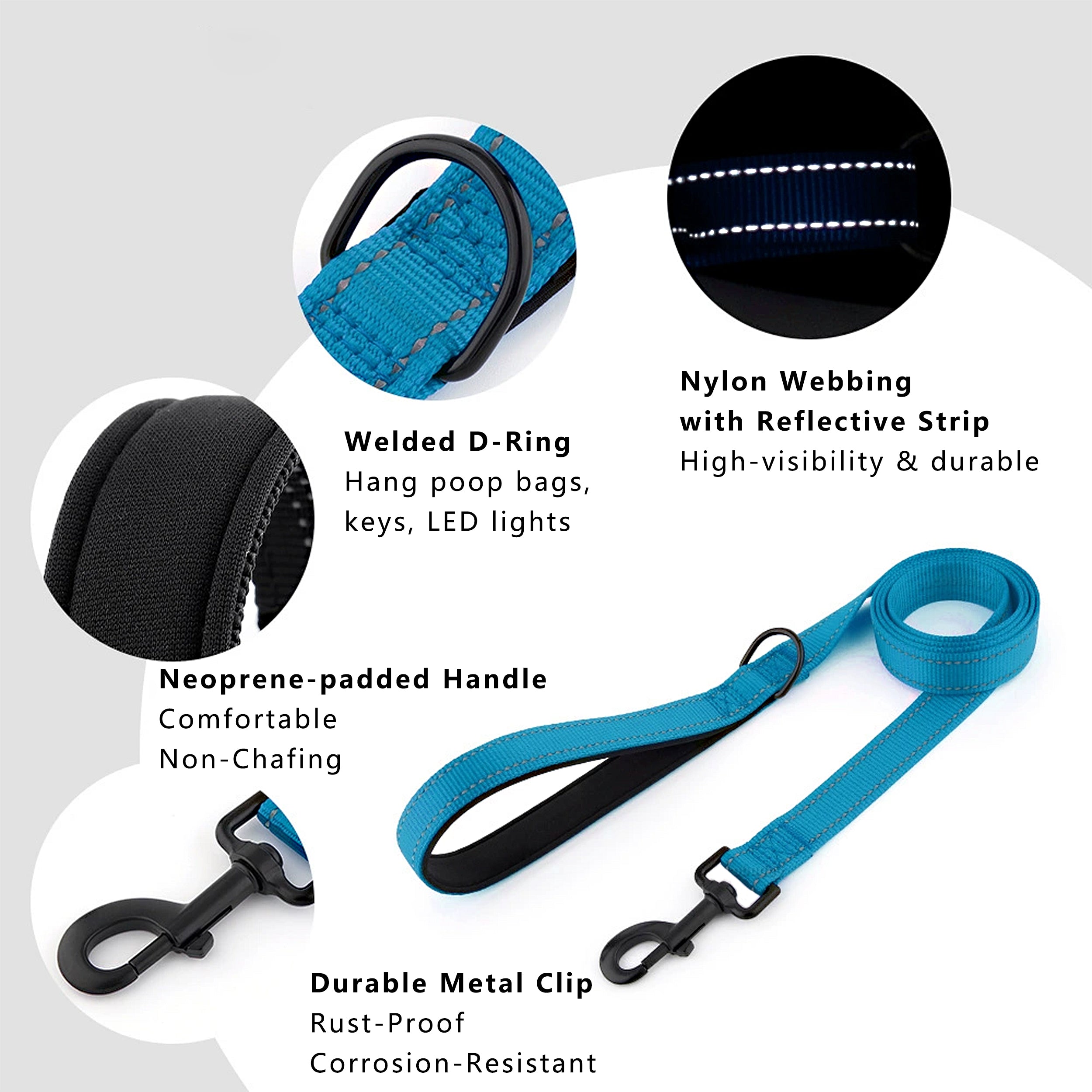Anna-Kaci Dog Leash Comfort Reflective Nylon Pet Training Leash with Padded Handle 4ft and 5ft