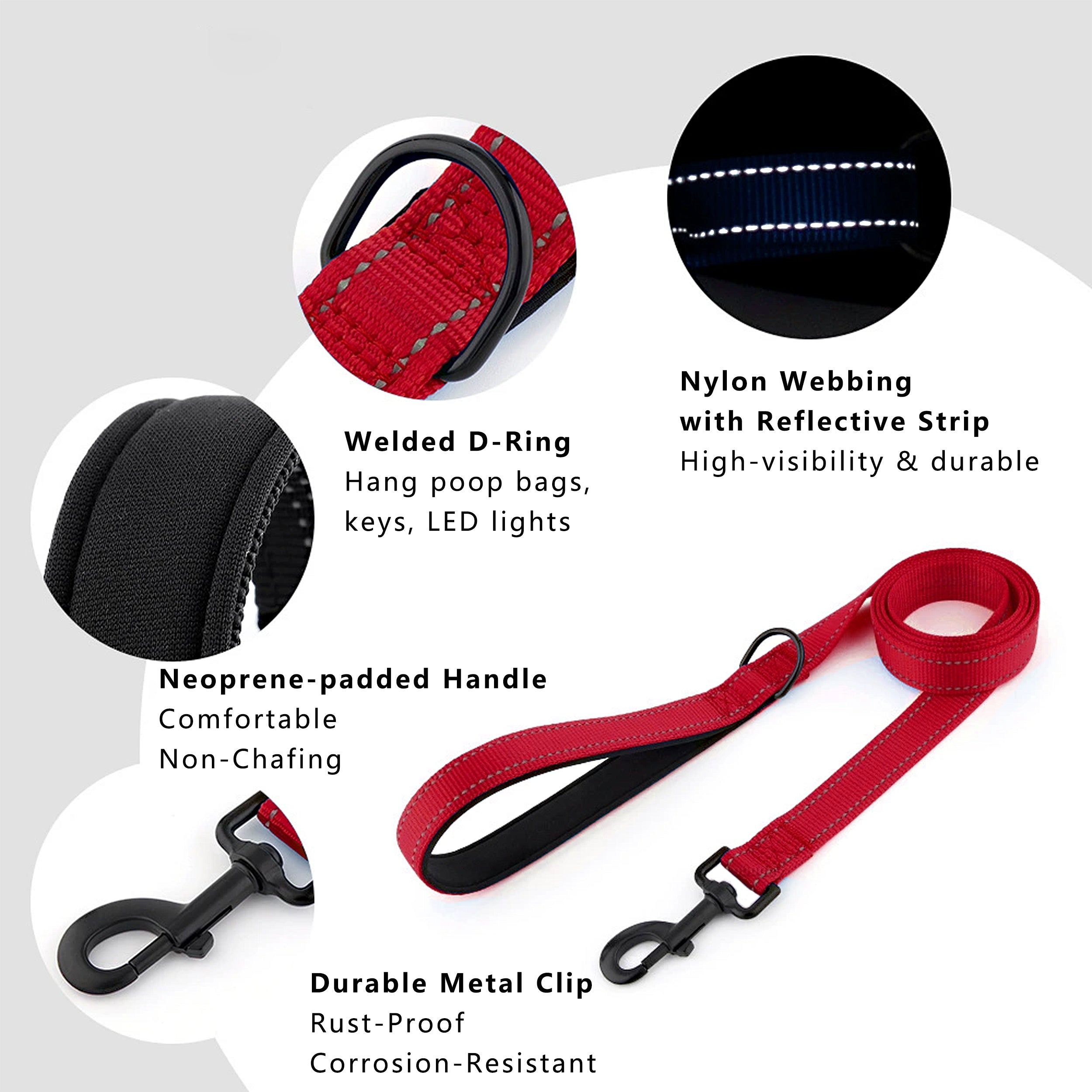 Anna-Kaci Dog Leash Comfort Reflective Nylon Pet Training Leash with Padded Handle 4ft and 5ft