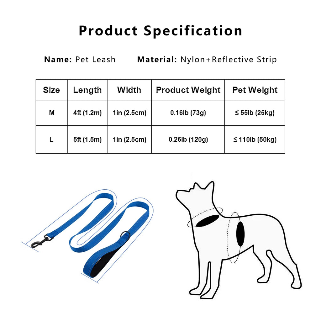 Anna-Kaci Dog Leash Comfort Reflective Nylon Pet Training Leash with Padded Handle 4ft and 5ft