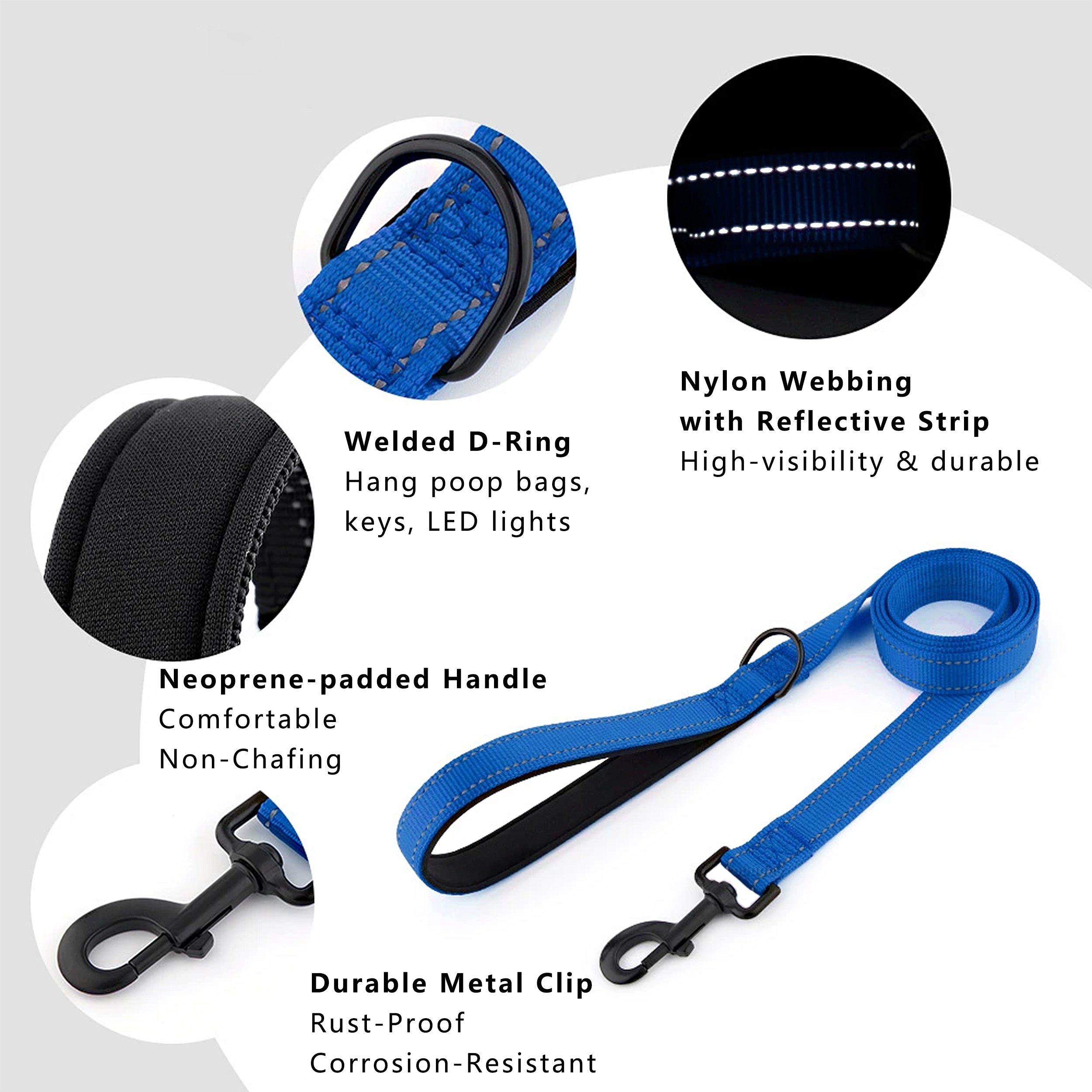 Anna-Kaci Dog Leash Comfort Reflective Nylon Pet Training Leash with Padded Handle 4ft and 5ft