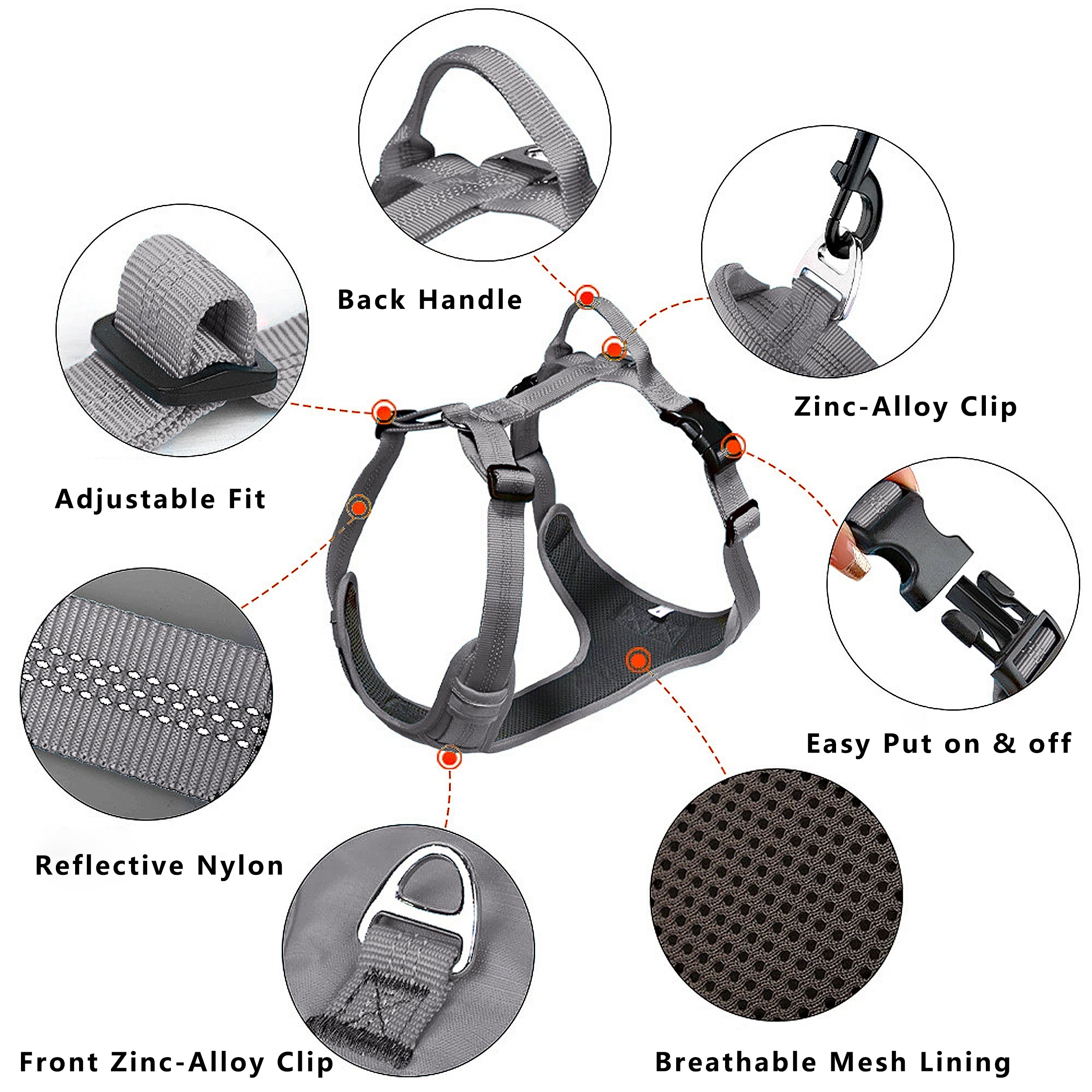 Anna-Kaci No Pull Dog Harness Reflective Adjustable Breathable Mesh Padded Pet Harness for All Breeds