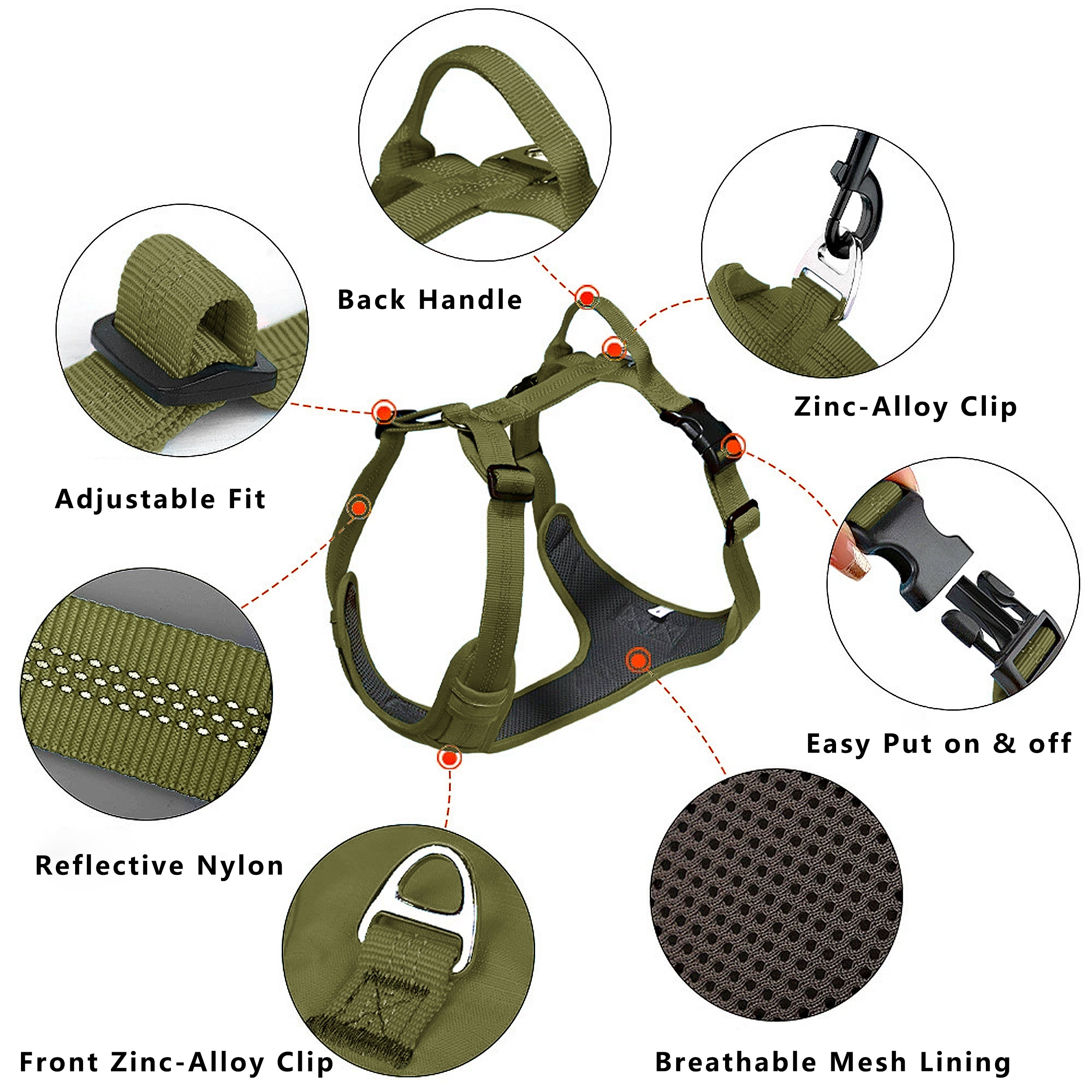 Anna-Kaci No Pull Dog Harness Reflective Adjustable Breathable Mesh Padded Pet Harness for All Breeds