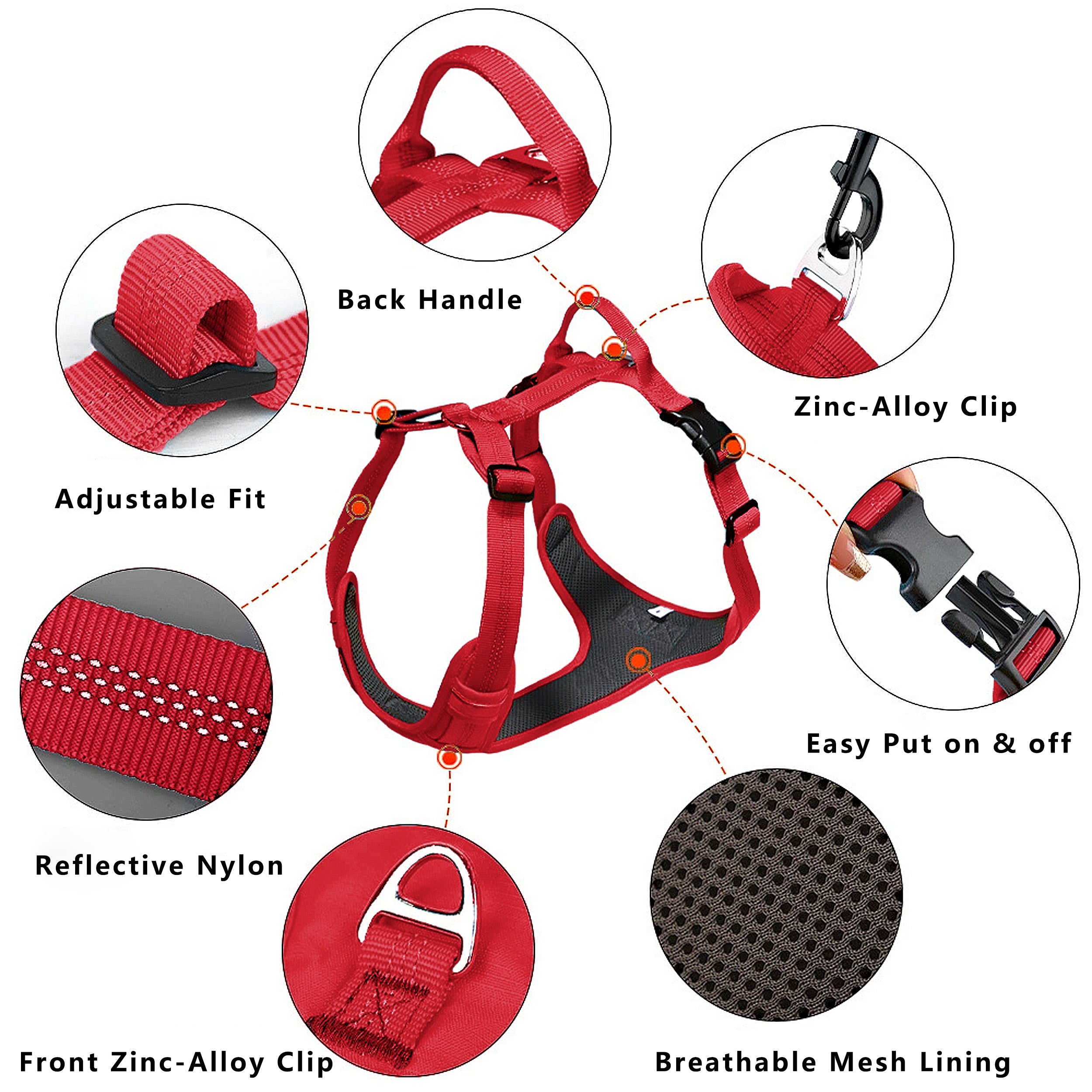 Anna-Kaci No Pull Dog Harness Reflective Adjustable Breathable Mesh Padded Pet Harness for All Breeds