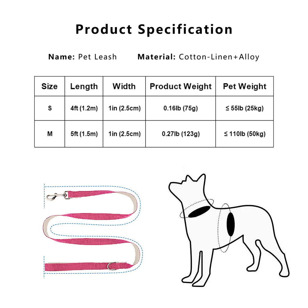Anna-Kaci Dog Leash Lightweight Soft Comfort Cotton-Linen Pet Training Leash 4ft and 5ft
