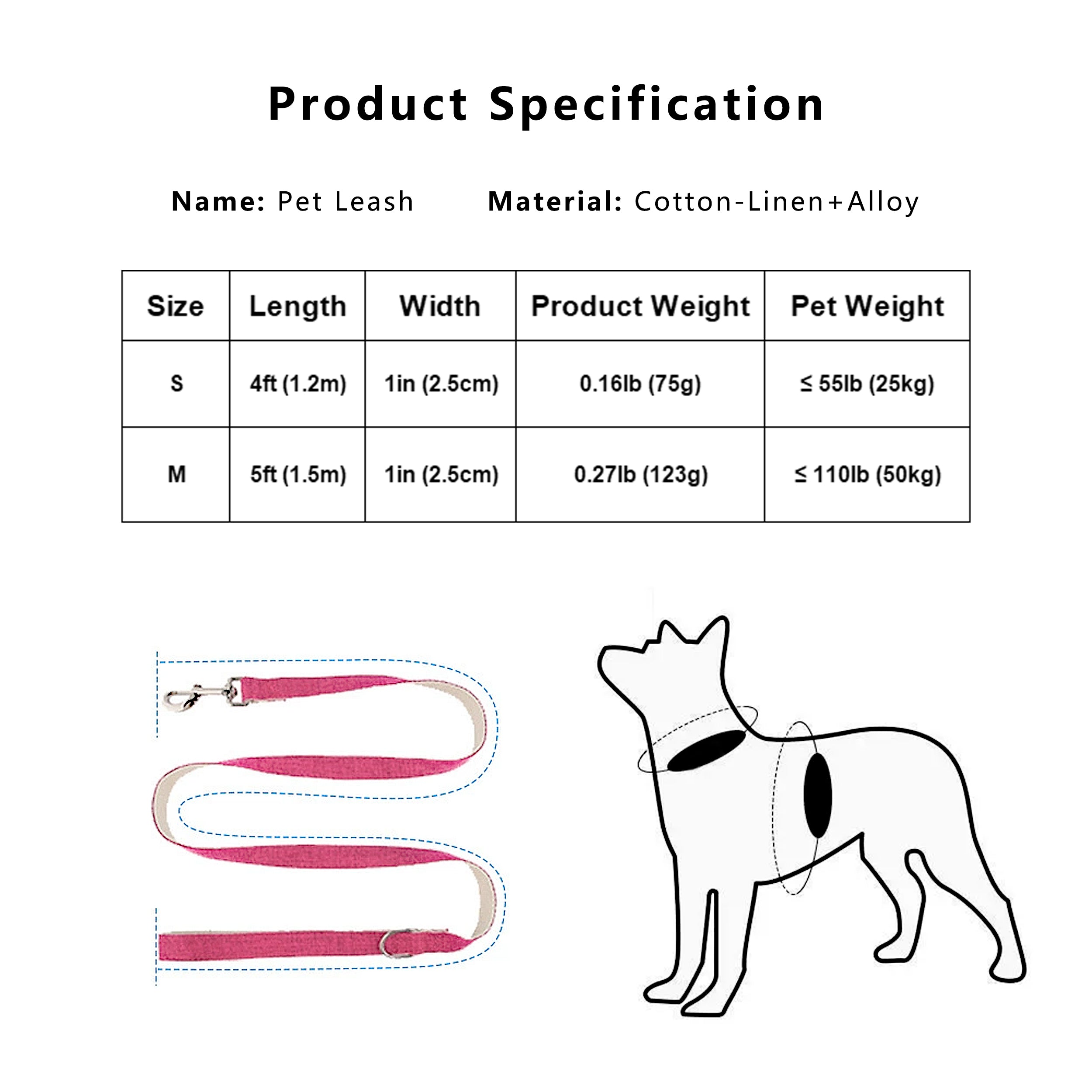 Anna-Kaci Dog Leash Lightweight Soft Comfort Cotton-Linen Pet Training Leash 4ft and 5ft
