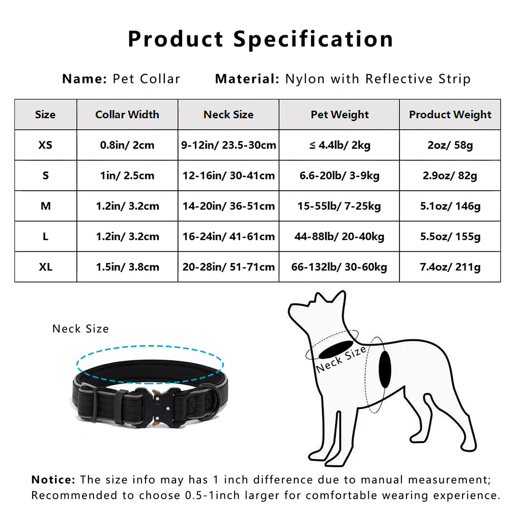 Anna-Kaci Dog Collar Reflective Comfort Padded Adjustable Adventure Nylon Pet Collars for All Breeds