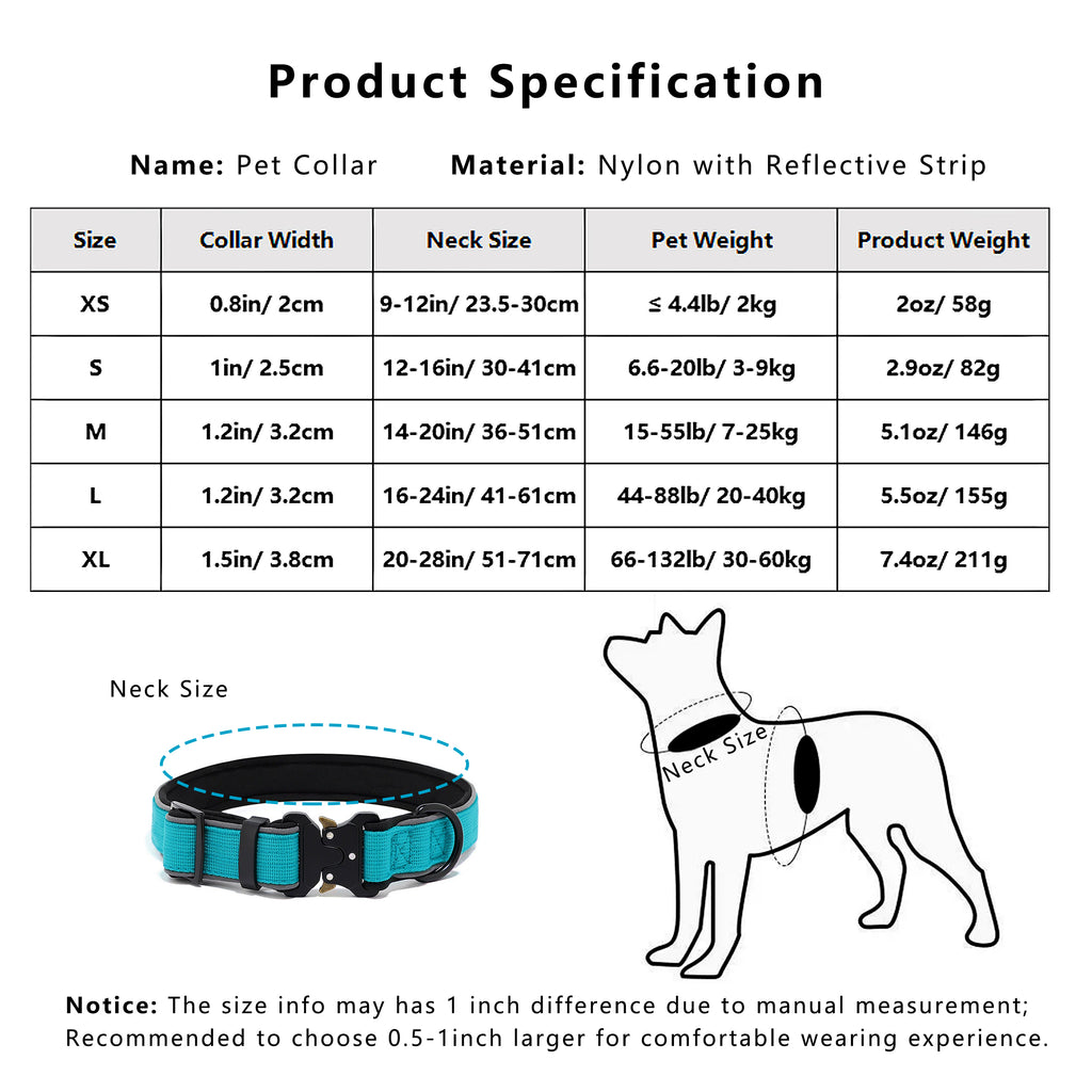 Anna-Kaci Dog Collar Reflective Comfort Padded Adjustable Adventure Nylon Pet Collars for All Breeds