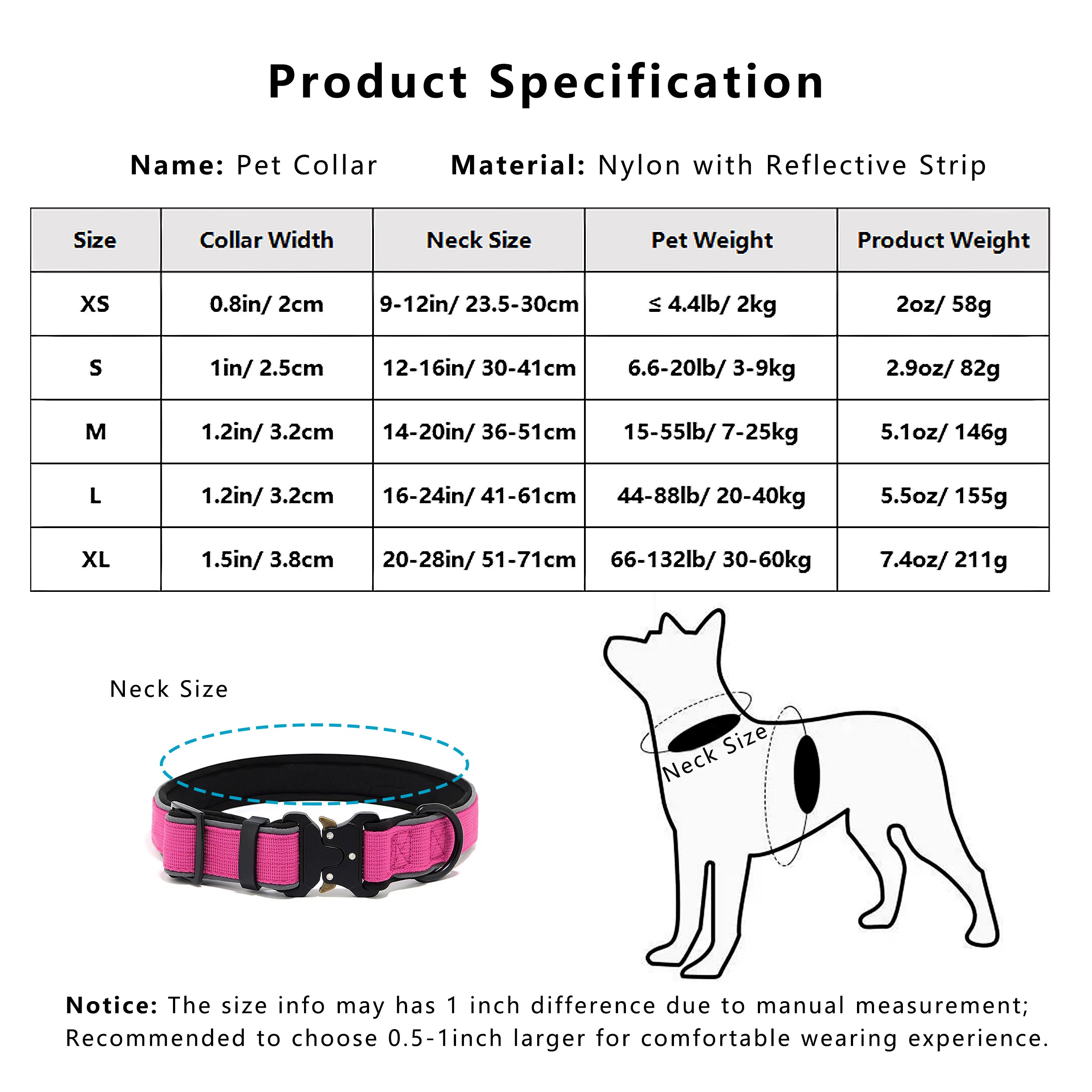 Anna-Kaci Dog Collar Reflective Comfort Padded Adjustable Adventure Nylon Pet Collars for All Breeds