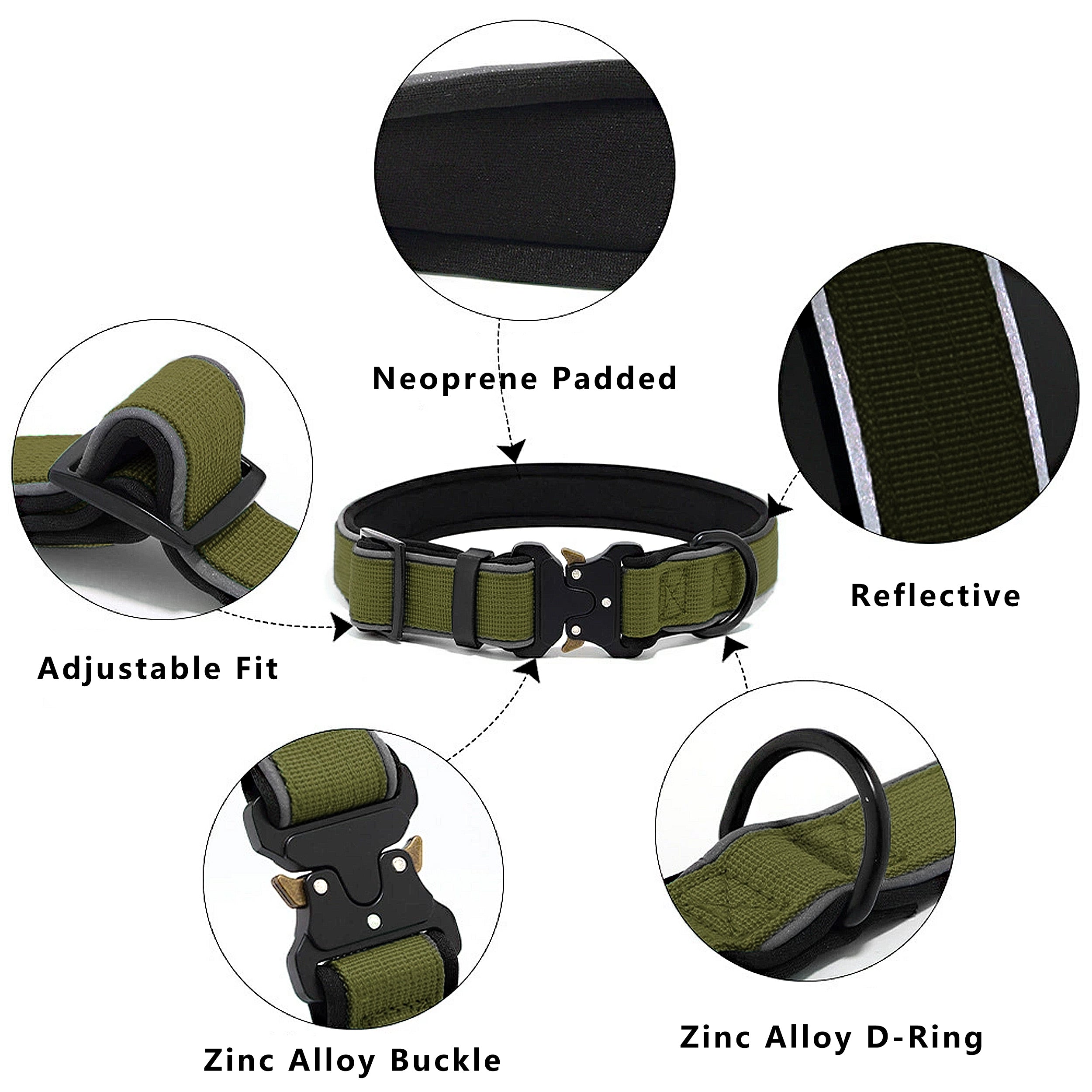 Anna-Kaci Dog Collar Reflective Comfort Padded Adjustable Adventure Nylon Pet Collars for All Breeds