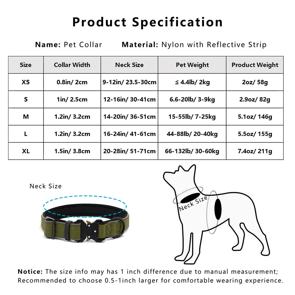 Anna-Kaci Dog Collar Reflective Comfort Padded Adjustable Adventure Nylon Pet Collars for All Breeds