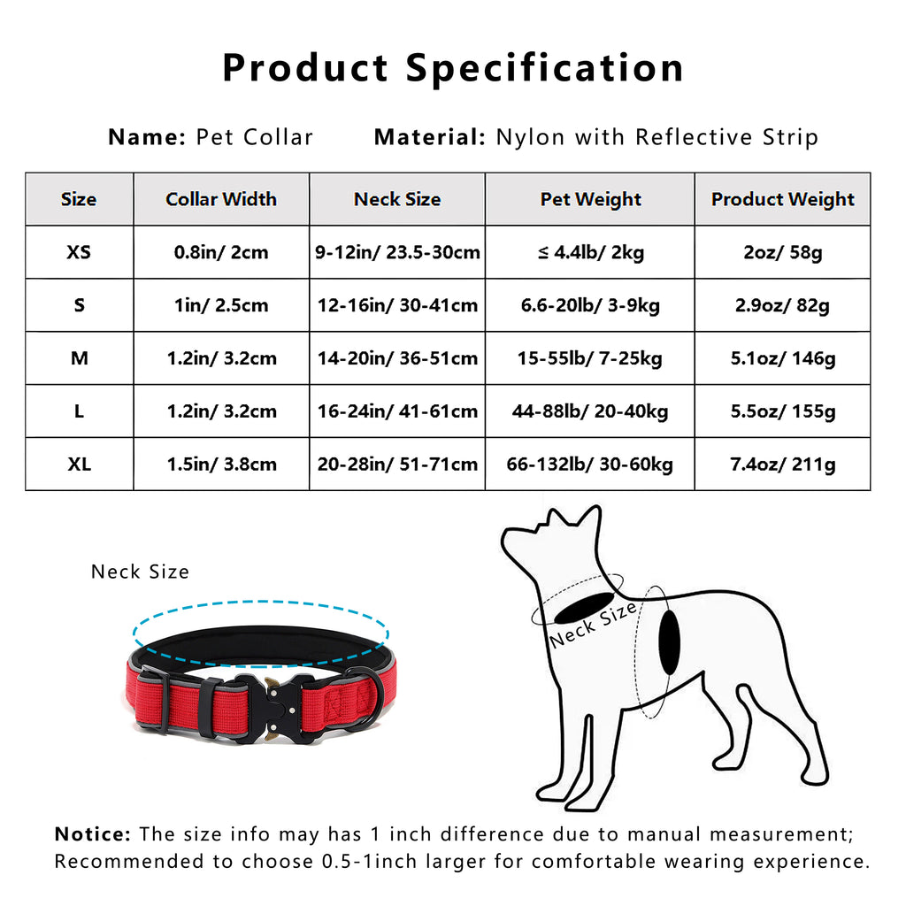 Anna-Kaci Dog Collar Reflective Comfort Padded Adjustable Adventure Nylon Pet Collars for All Breeds