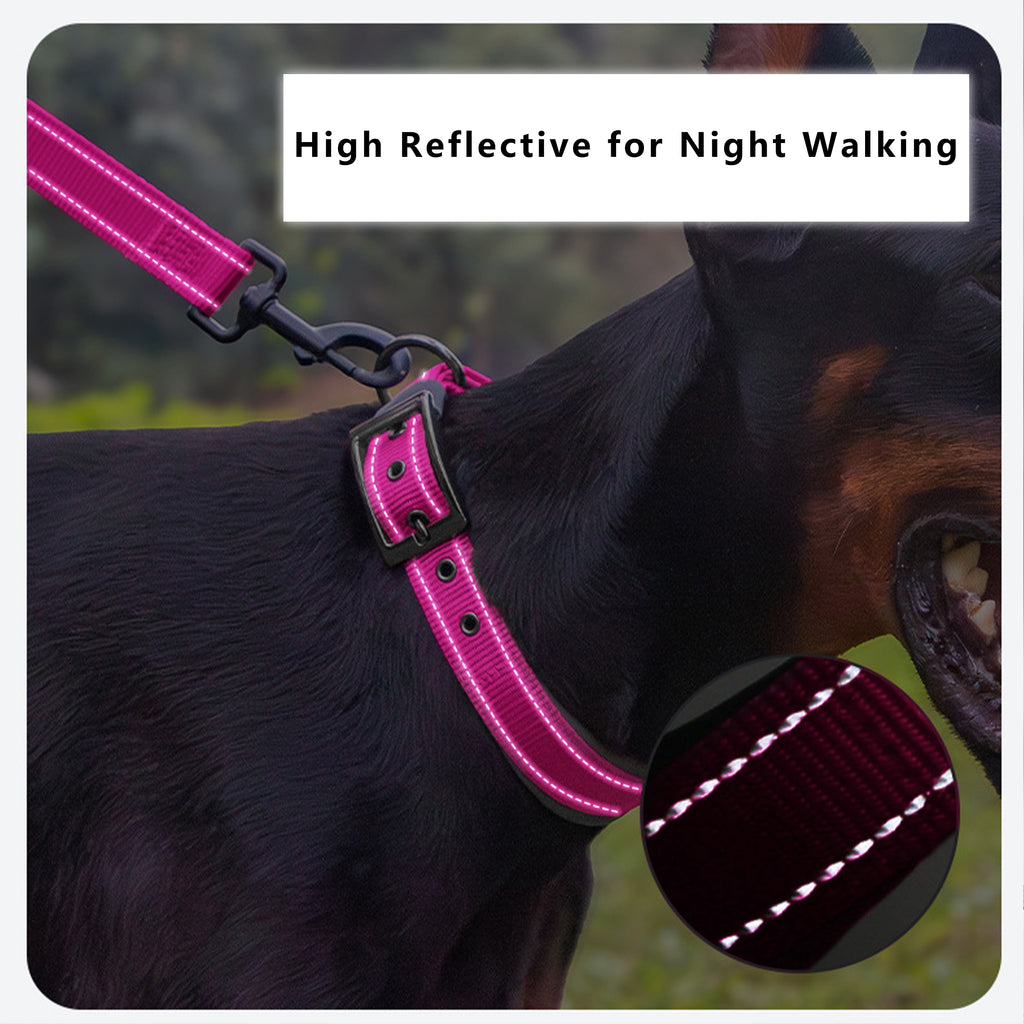 Anna-Kaci Dog Collar Reflective Adjustable Comfort Padded Nylon Pet Collars with Durable Metal Belt Buckle