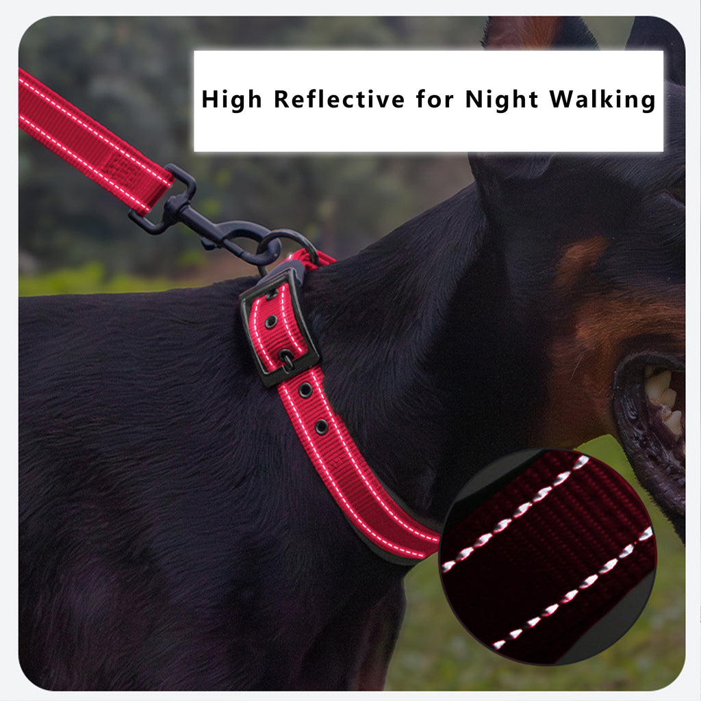 Anna-Kaci Dog Collar Reflective Adjustable Comfort Padded Nylon Pet Collars with Durable Metal Belt Buckle
