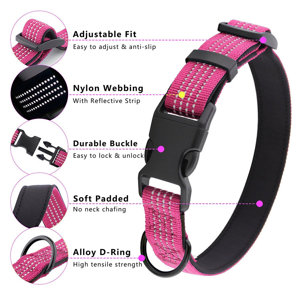 Anna-Kaci Dog Collar Reflective Soft Padded Adjustable Comfort Nylon Collars for All Breeds