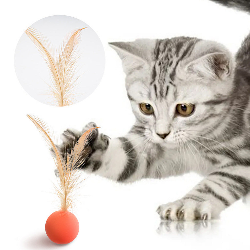 Anna-Kaci Interactive Cat Toys Bouncy Ball with Natural Feathers for Indoor Cats and Kittens 3 PCs Set