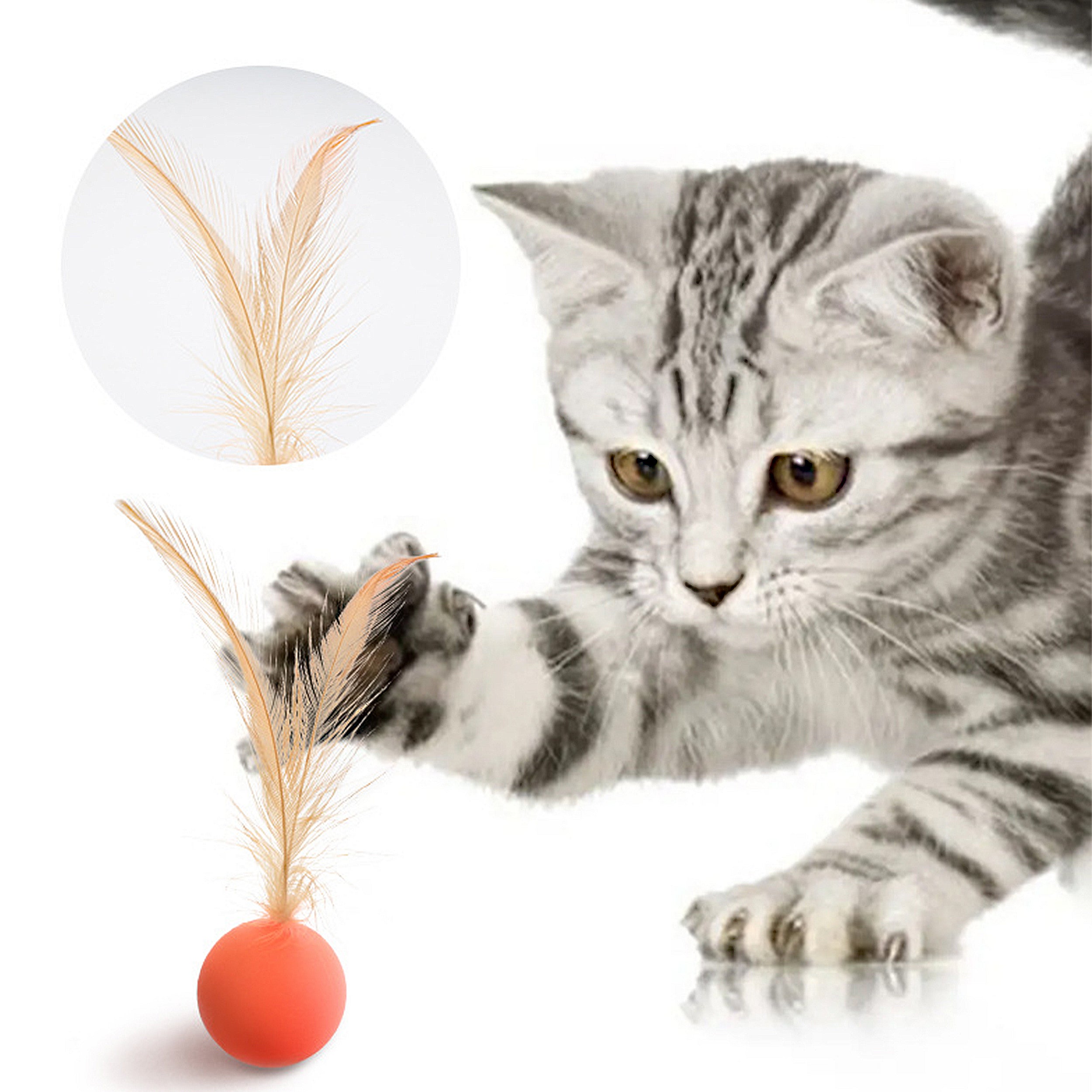 Anna-Kaci Interactive Cat Toys Bouncy Ball with Natural Feathers for Indoor Cats and Kittens 3 PCs Set