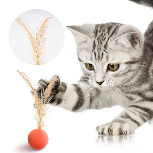 Anna-Kaci Interactive Cat Toys Bouncy Ball with Natural Feathers for Indoor Cats and Kittens 3 PCs Set