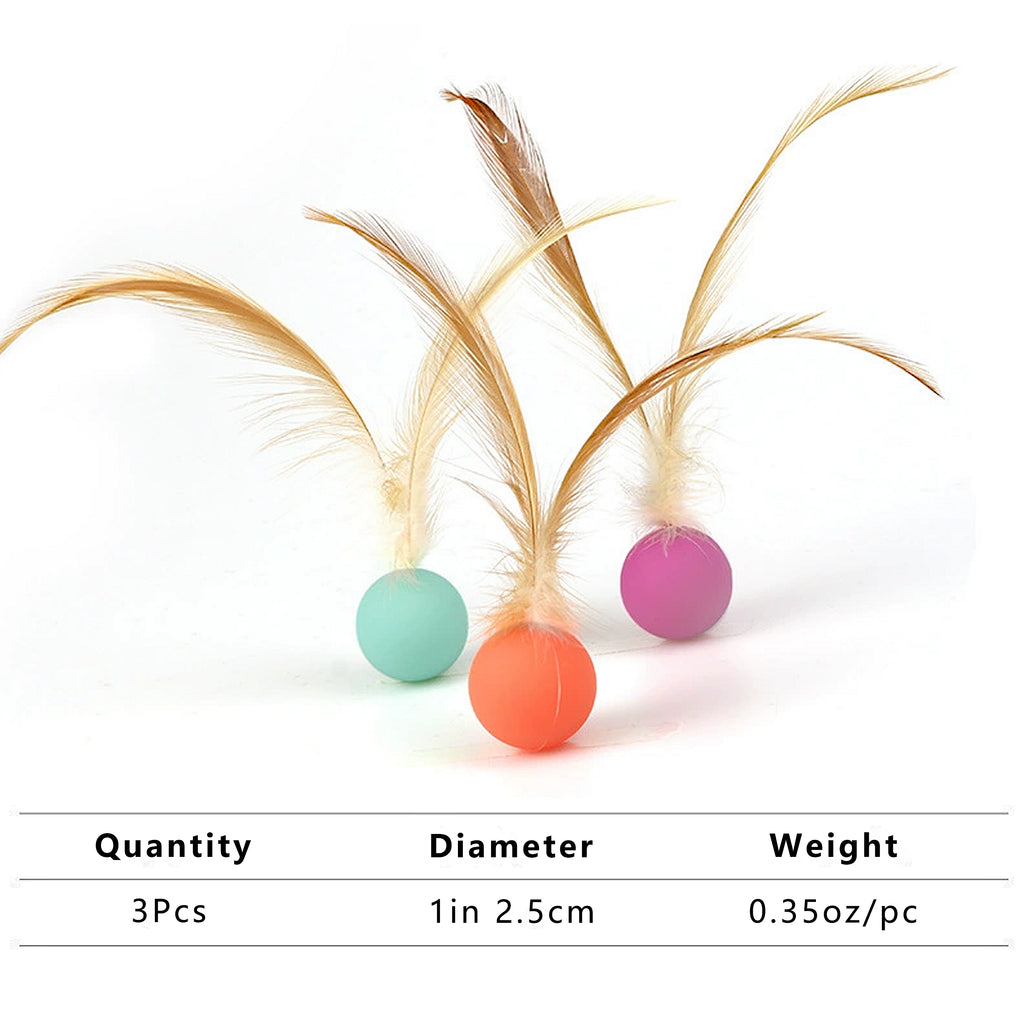 Anna-Kaci Interactive Cat Toys Bouncy Ball with Natural Feathers for Indoor Cats and Kittens 3 PCs Set
