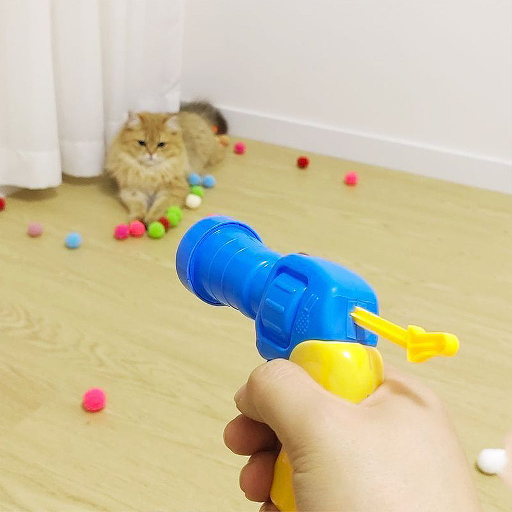 Anna-Kaci Interactive Cat Silent Fuzzy Ball Fetch Toy with 1 Gun Launcher for Bored Indoor Adult Cats and Kitties