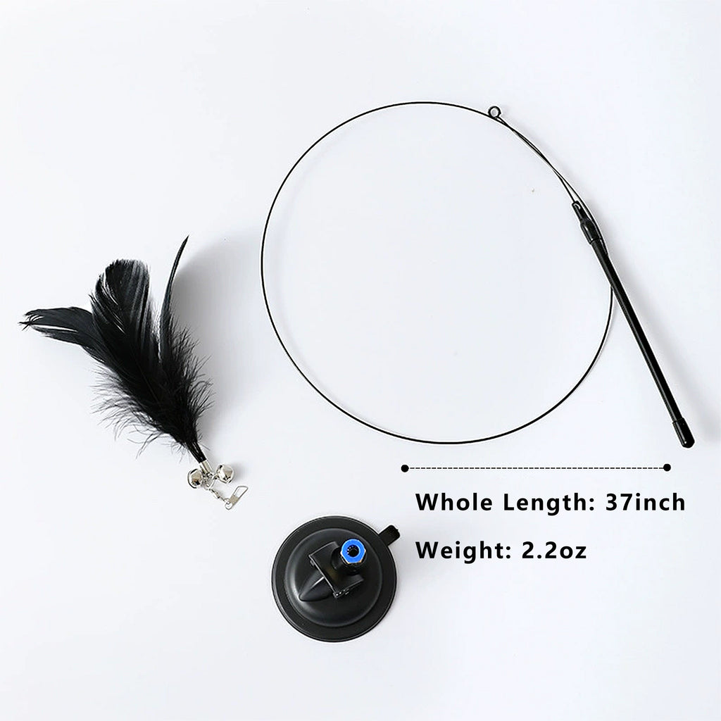 Anna-Kaci Cat Feather Teaser Toy with Suction Cup Base - Interactive Wand Toy with Bell for Indoor Cats & Kittens