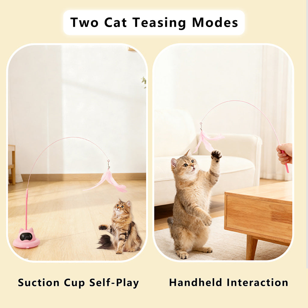 Anna-Kaci Cat Interactive Feather Teaser Toy with Bell, UFO Design Suction Cup Base, for Indoor Cats & Kittens