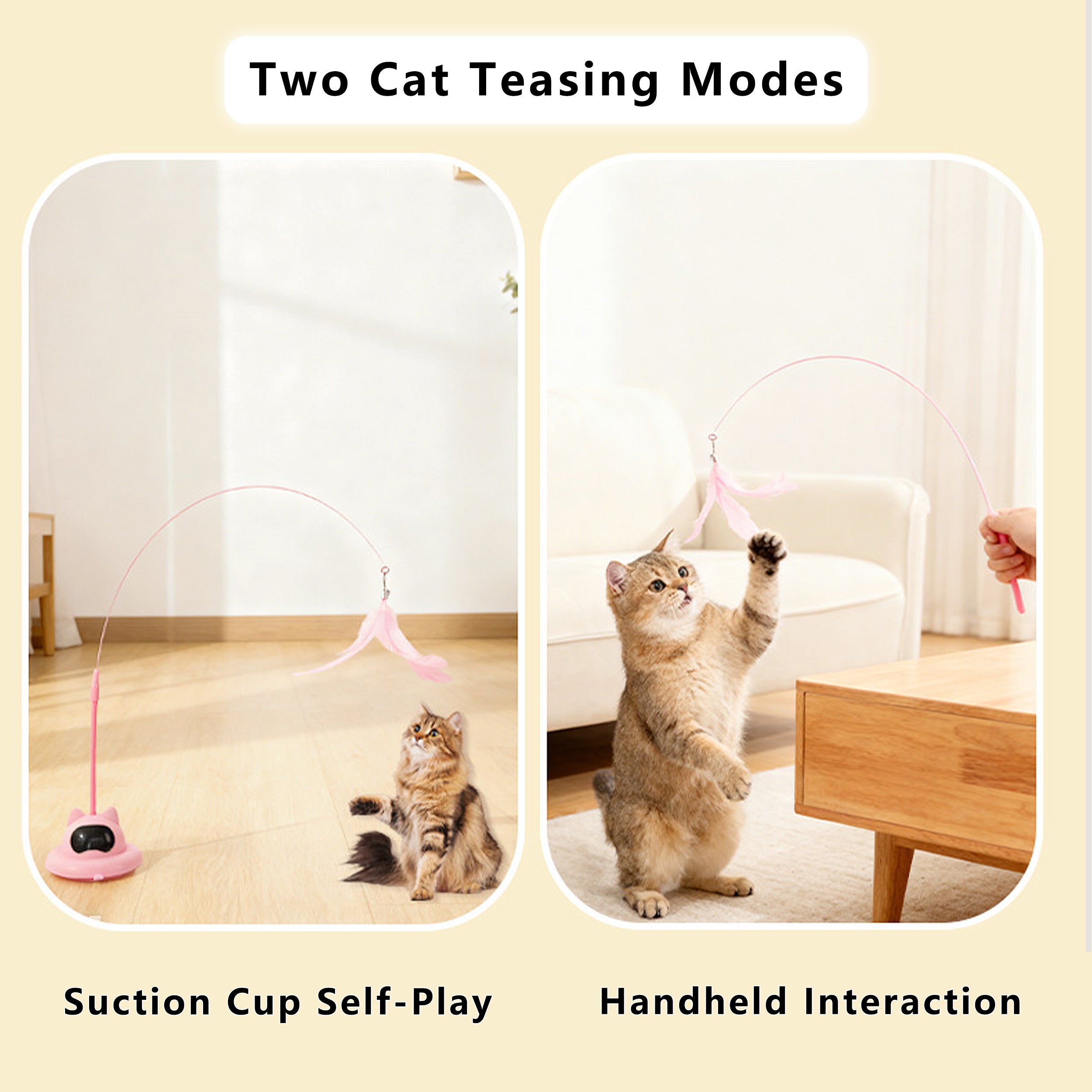 Anna-Kaci Cat Interactive Feather Teaser Toy with Bell, UFO Design Suction Cup Base, for Indoor Cats & Kittens