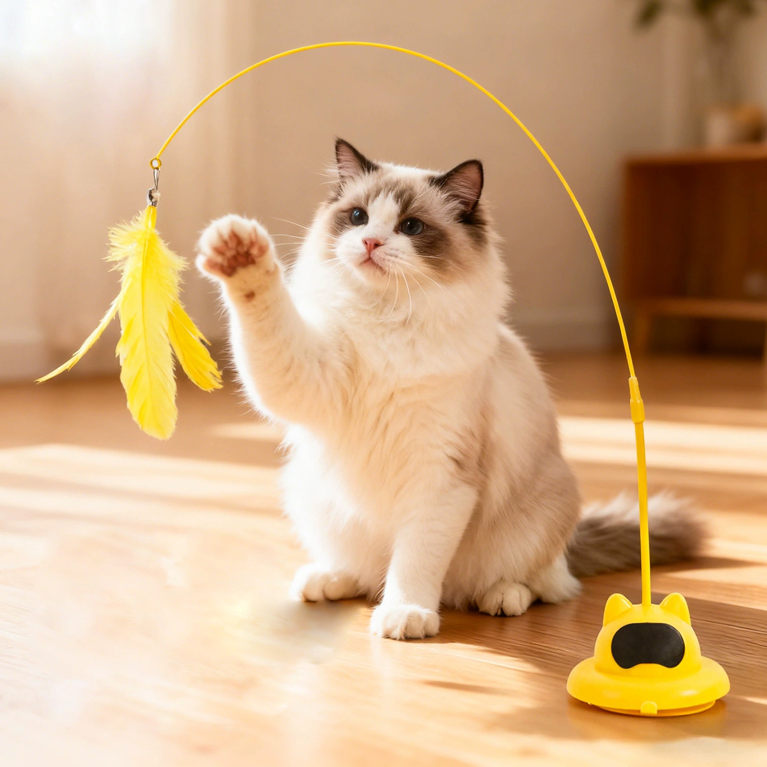 Anna-Kaci Cat Interactive Feather Teaser Toy with Bell, UFO Design Suction Cup Base, for Indoor Cats & Kittens