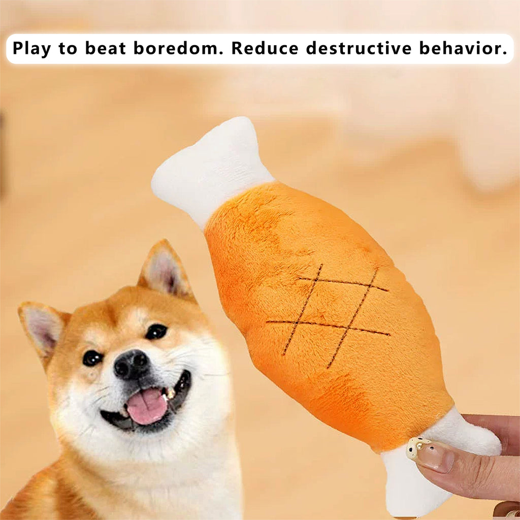 Anna-Kaci Dog Plush Squeaky Chew Toys for Interactive Pet Training, Puppy Teething Chewing, Chicken Leg Shape