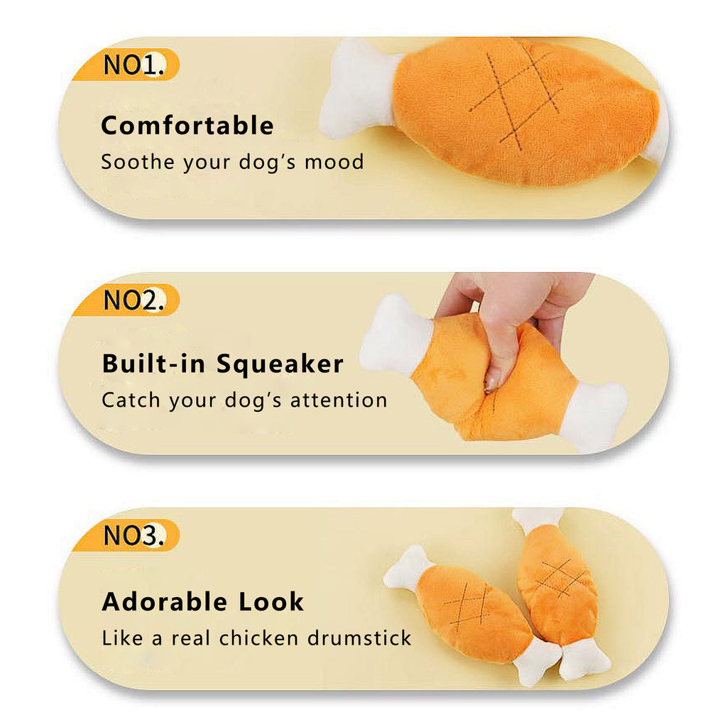 Anna-Kaci Dog Plush Squeaky Chew Toys for Interactive Pet Training, Puppy Teething Chewing, Chicken Leg Shape