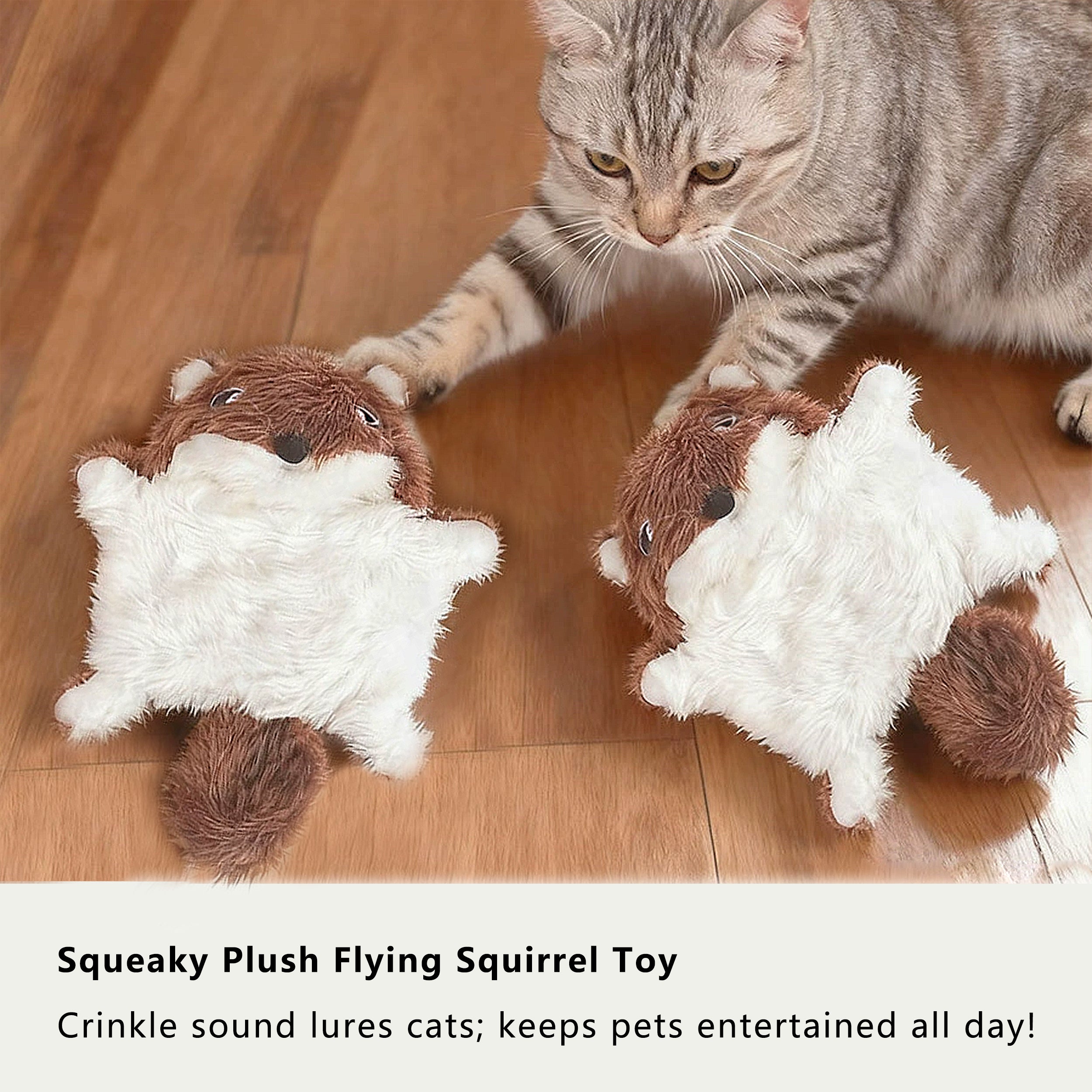 Anna-Kaci Cat Interactive Chew & Squeaky Toy - Cute Plush Flying Squirrel - for Indoor Cats & Kittens