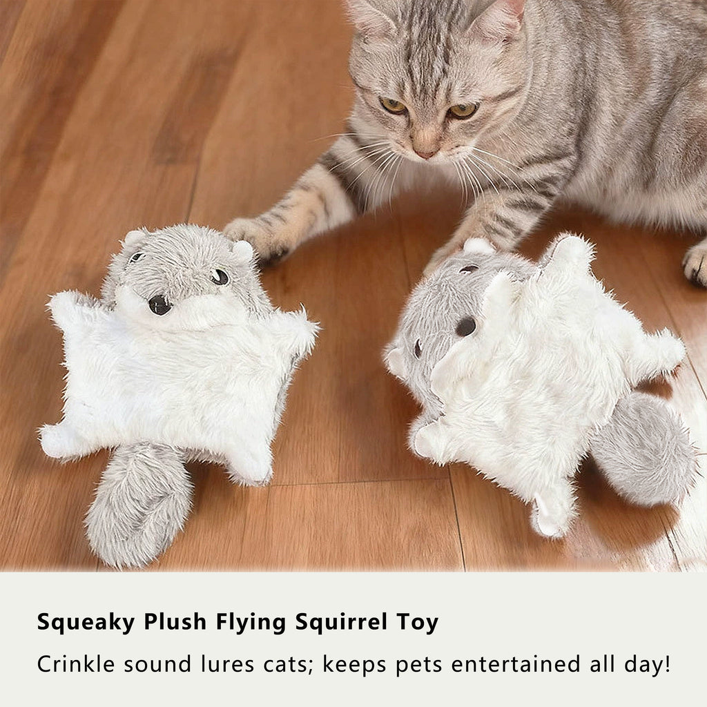 Anna-Kaci Cat Interactive Chew & Squeaky Toy - Cute Plush Flying Squirrel - for Indoor Cats & Kittens