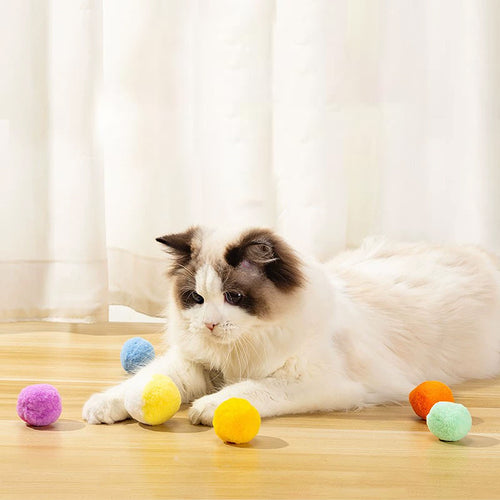 Anna-Kaci 12PCs Interactive Cat Silent Fuzzy Ball Fetch Toy for Bored Indoor Adult Cats and Kitties