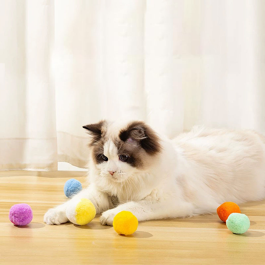 Anna-Kaci 12PCs Interactive Cat Silent Fuzzy Ball Fetch Toy for Bored Indoor Adult Cats and Kitties