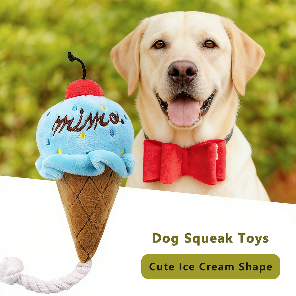 Anna-Kaci Interactive Dog Plush Squeaky Toys for Pet Training Puppy Teething Chewing, Ice Cream Shape