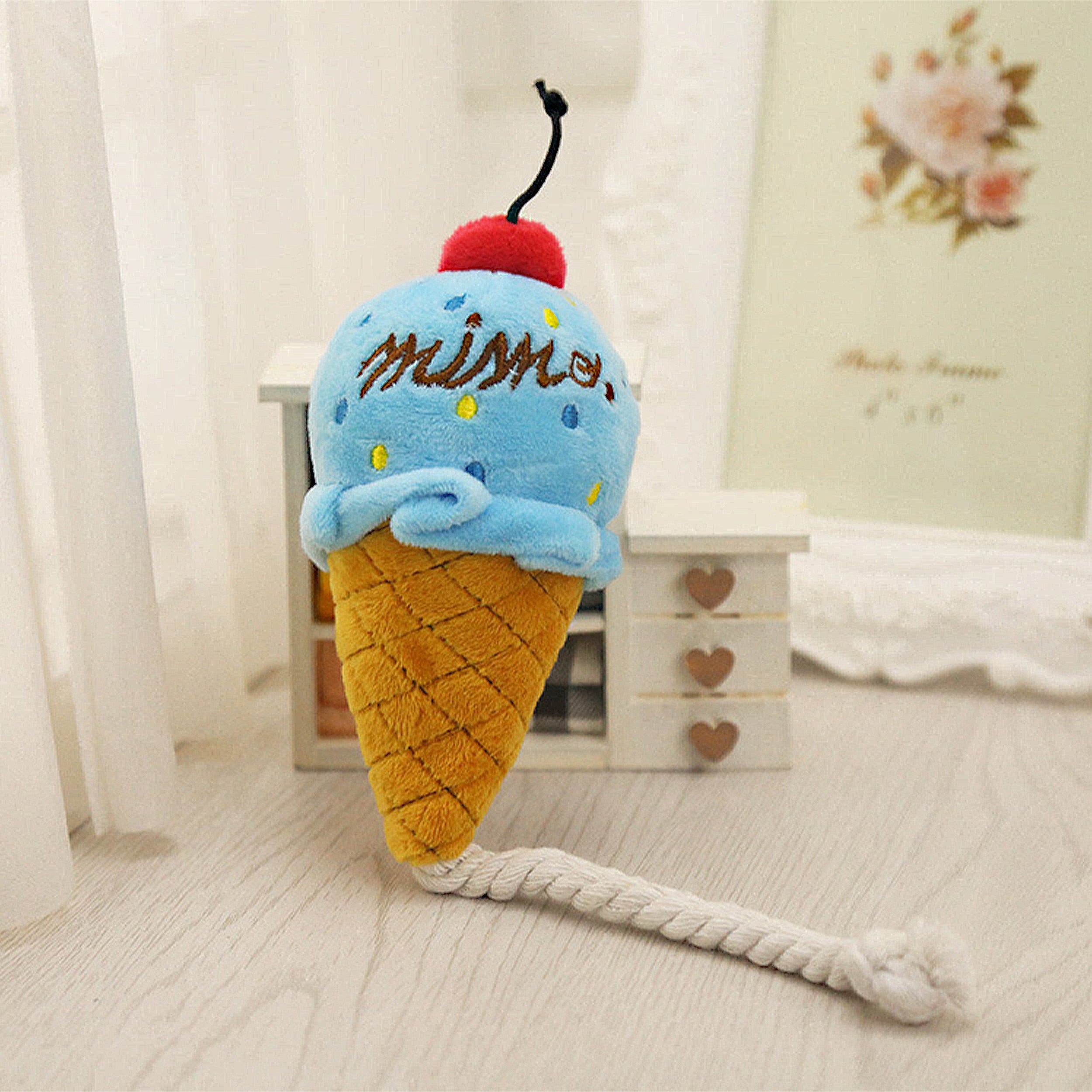 Anna-Kaci Interactive Dog Plush Squeaky Toys for Pet Training Puppy Teething Chewing, Ice Cream Shape