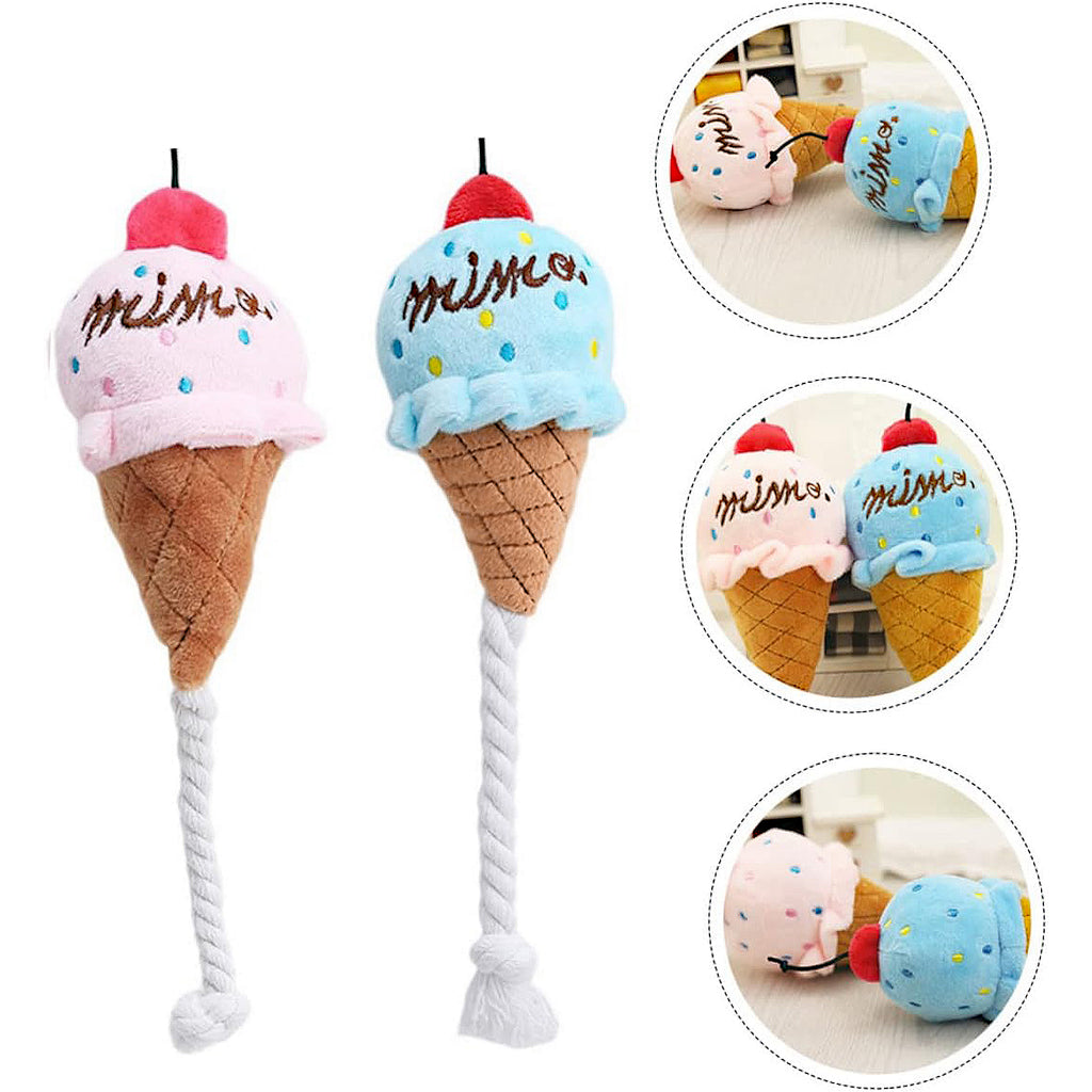 Anna-Kaci Interactive Dog Plush Squeaky Toys for Pet Training Puppy Teething Chewing, Ice Cream Shape