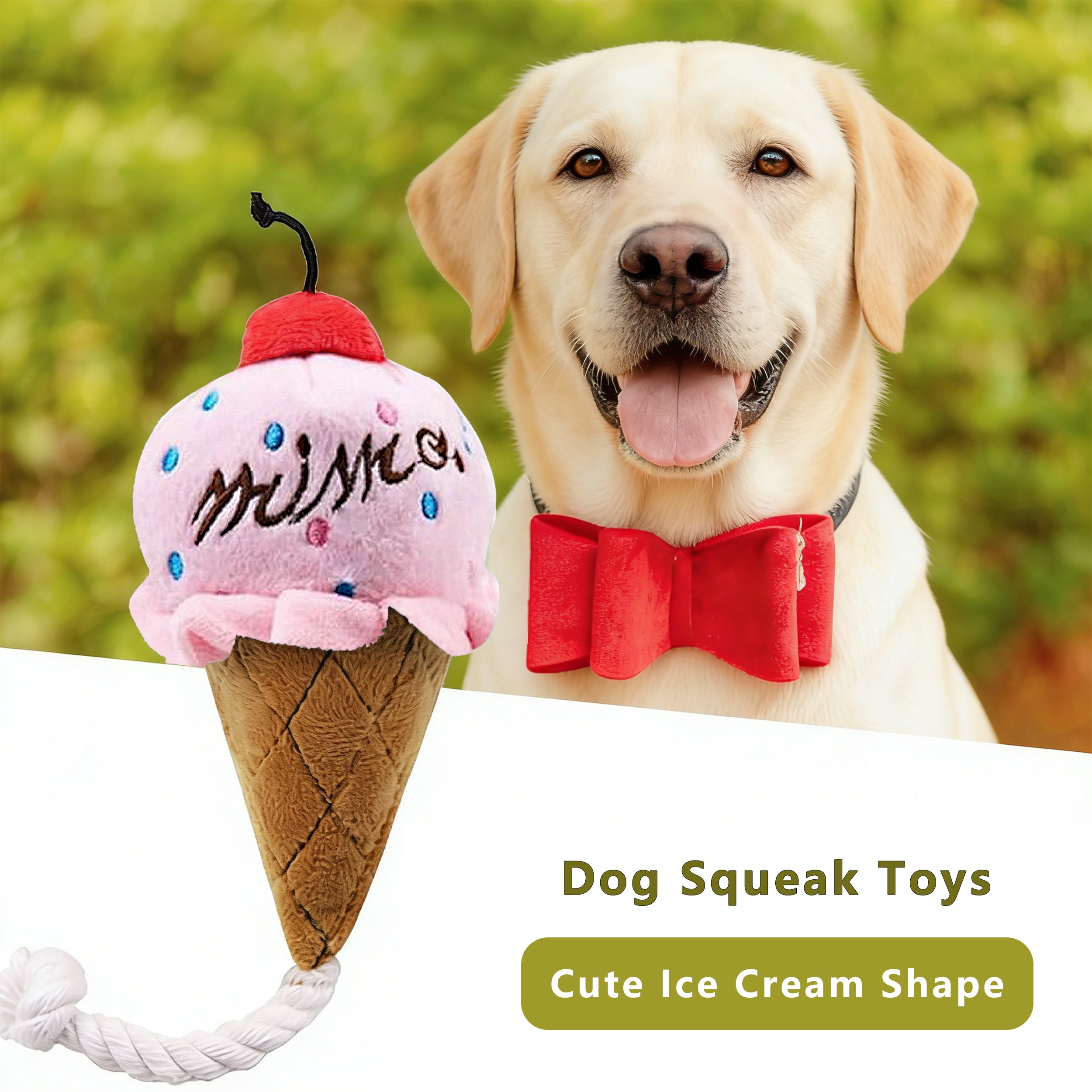 Anna-Kaci Interactive Dog Plush Squeaky Toys for Pet Training Puppy Teething Chewing, Ice Cream Shape
