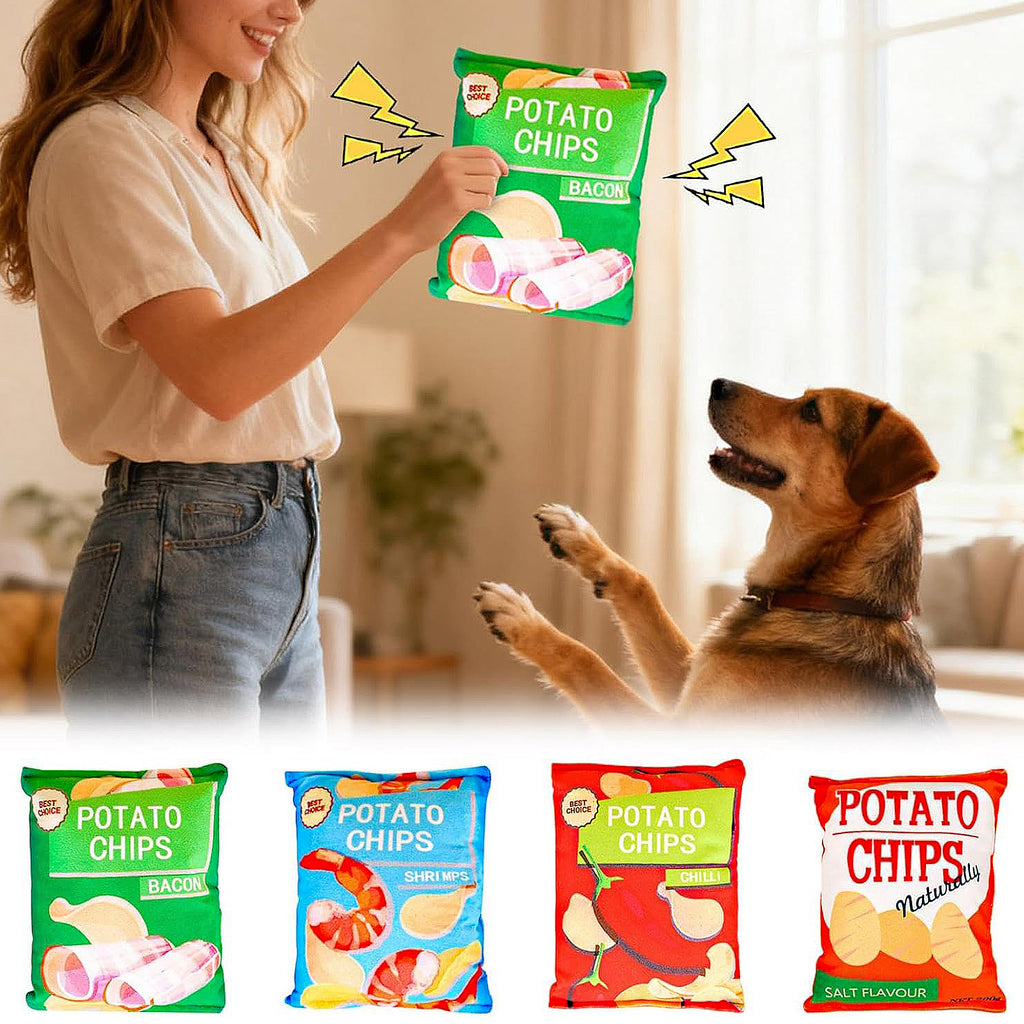 Anna-Kaci Interactive Dog Simulation Potato Chips Plush Squeaky Toys for Pet Training, Puppy Chewing