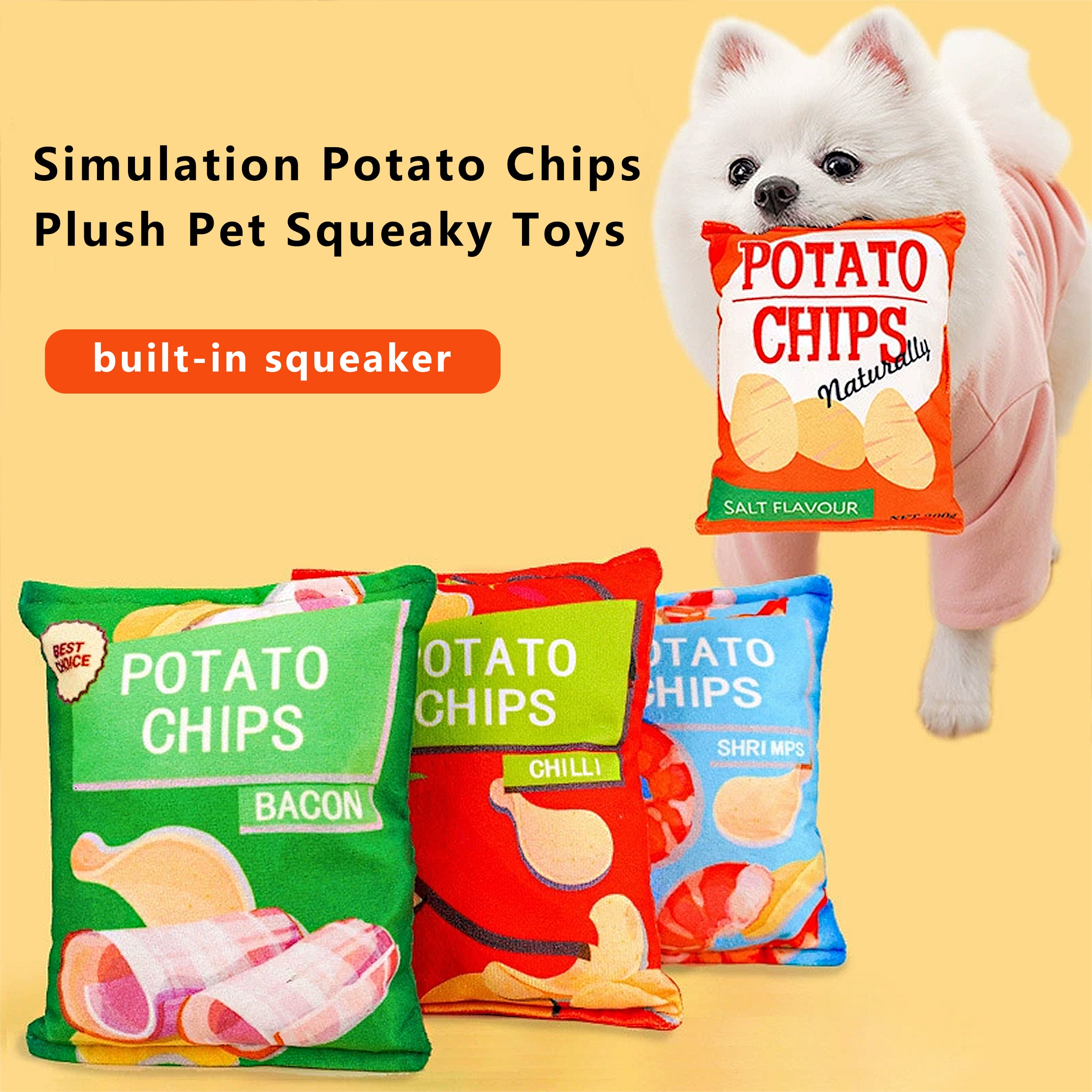Anna-Kaci Interactive Dog Simulation Potato Chips Plush Squeaky Toys for Pet Training, Puppy Chewing