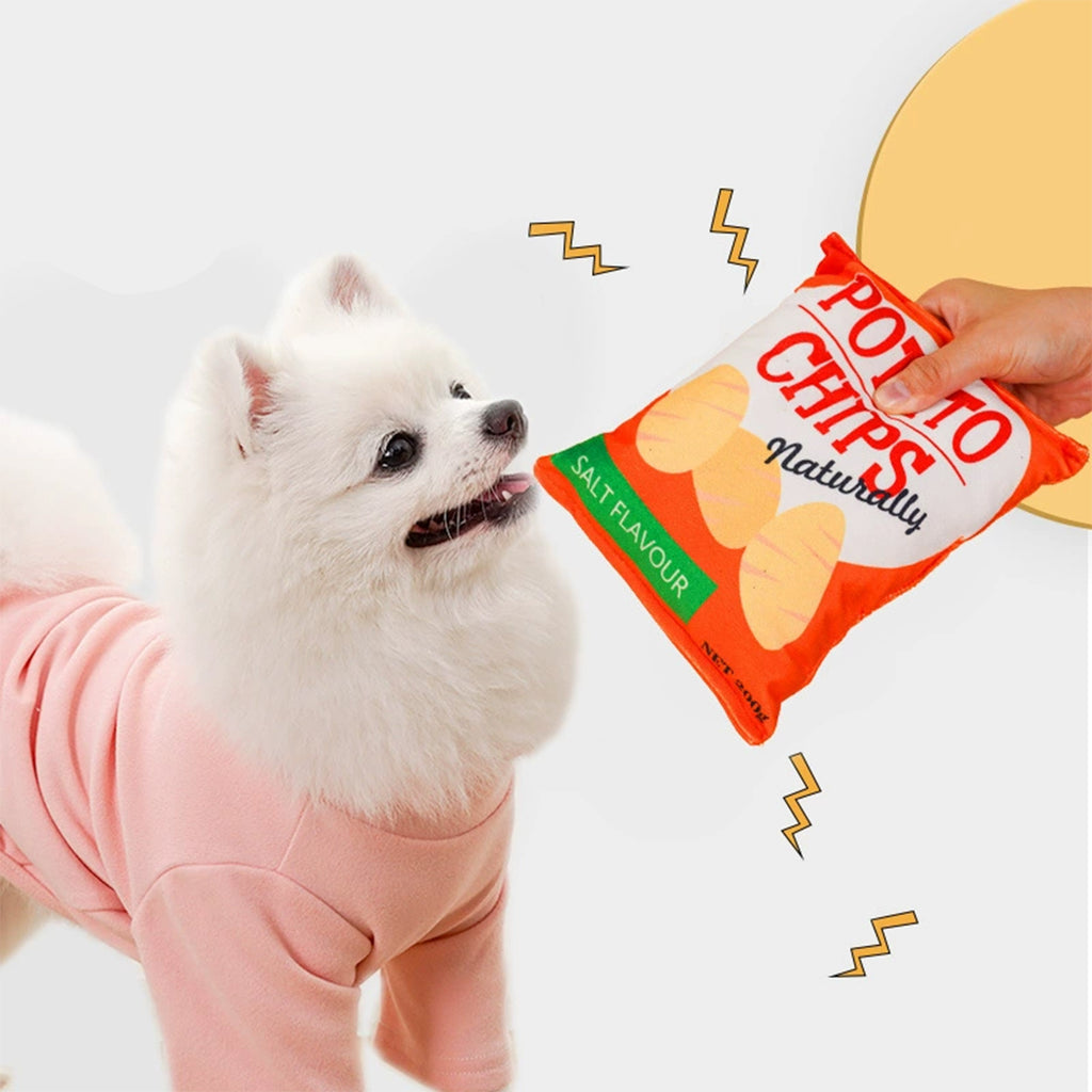Anna-Kaci Interactive Dog Simulation Potato Chips Plush Squeaky Toys for Pet Training, Puppy Chewing