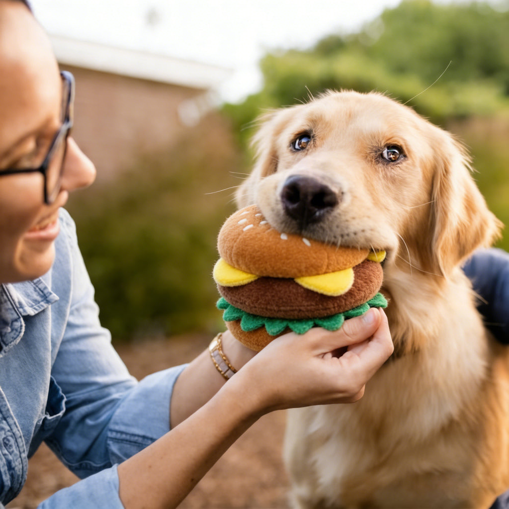 Anna-Kaci Interactive Dog Simulation Fast Food Themed Plush Squeaky Toys for Pet Training, Puppy Chewing