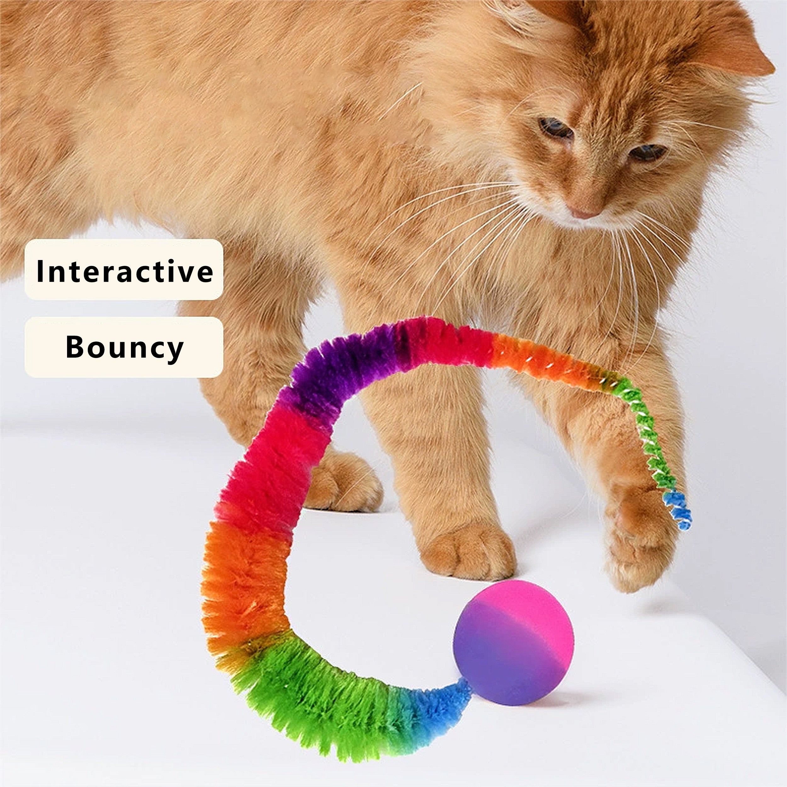 Anna-Kaci Interactive Bouncy Ball with Tail for Cat Fuzzy Worm Fetch Toy for Bored Indoor Adult Cats and Kitties