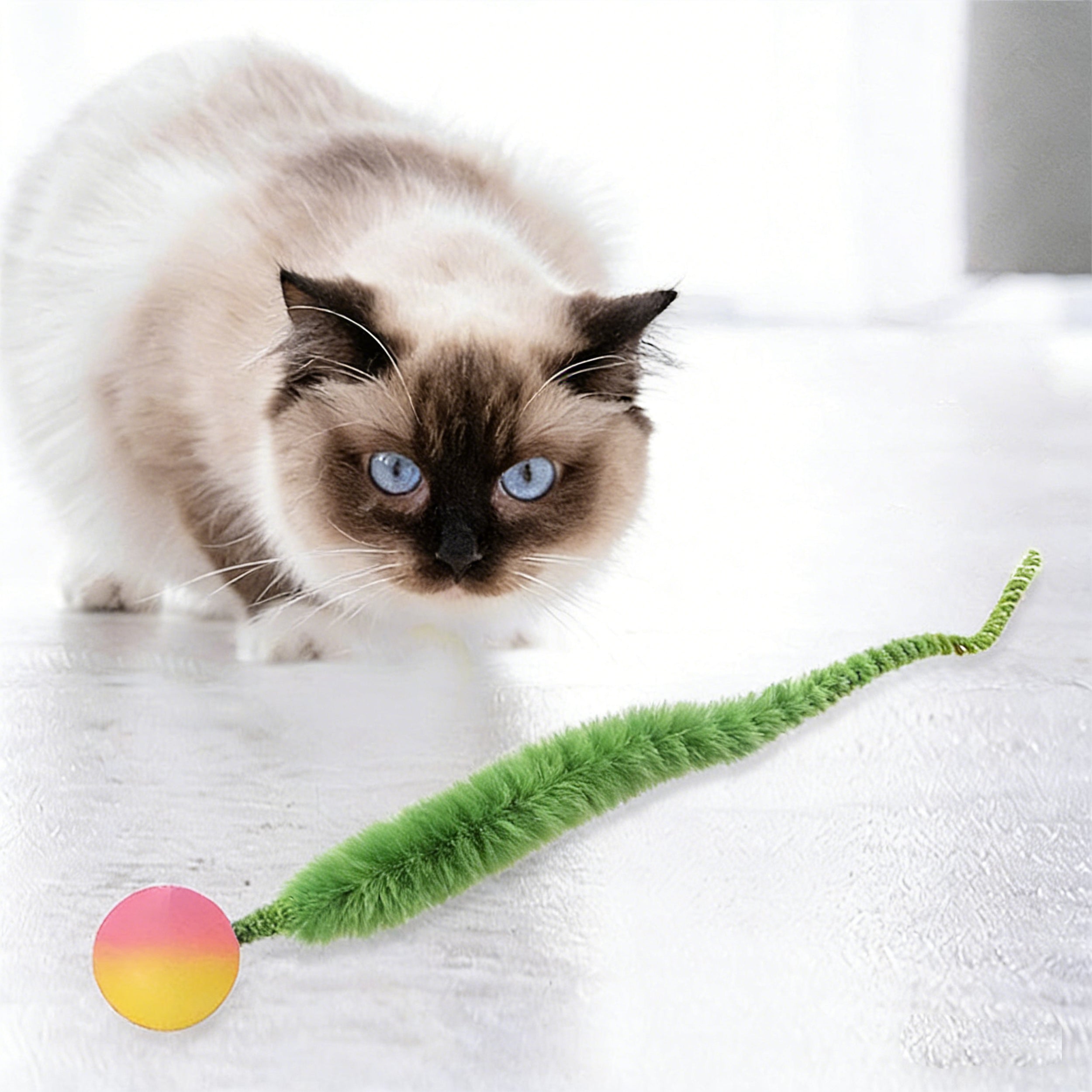 Anna-Kaci Interactive Bouncy Ball with Tail for Cat Fuzzy Worm Fetch Toy for Bored Indoor Adult Cats and Kitties