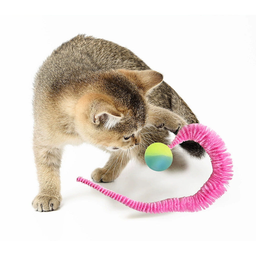 Anna-Kaci Interactive Bouncy Ball with Tail for Cat Fuzzy Worm Fetch Toy for Bored Indoor Adult Cats and Kitties