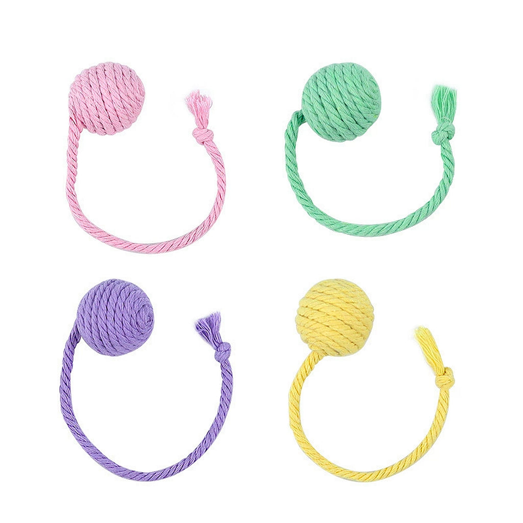 Anna-Kaci 4PCs Cat Fetch Ball Toys with Rope Tails Squeaky Interactive Toys for Adult Cats and Kittens