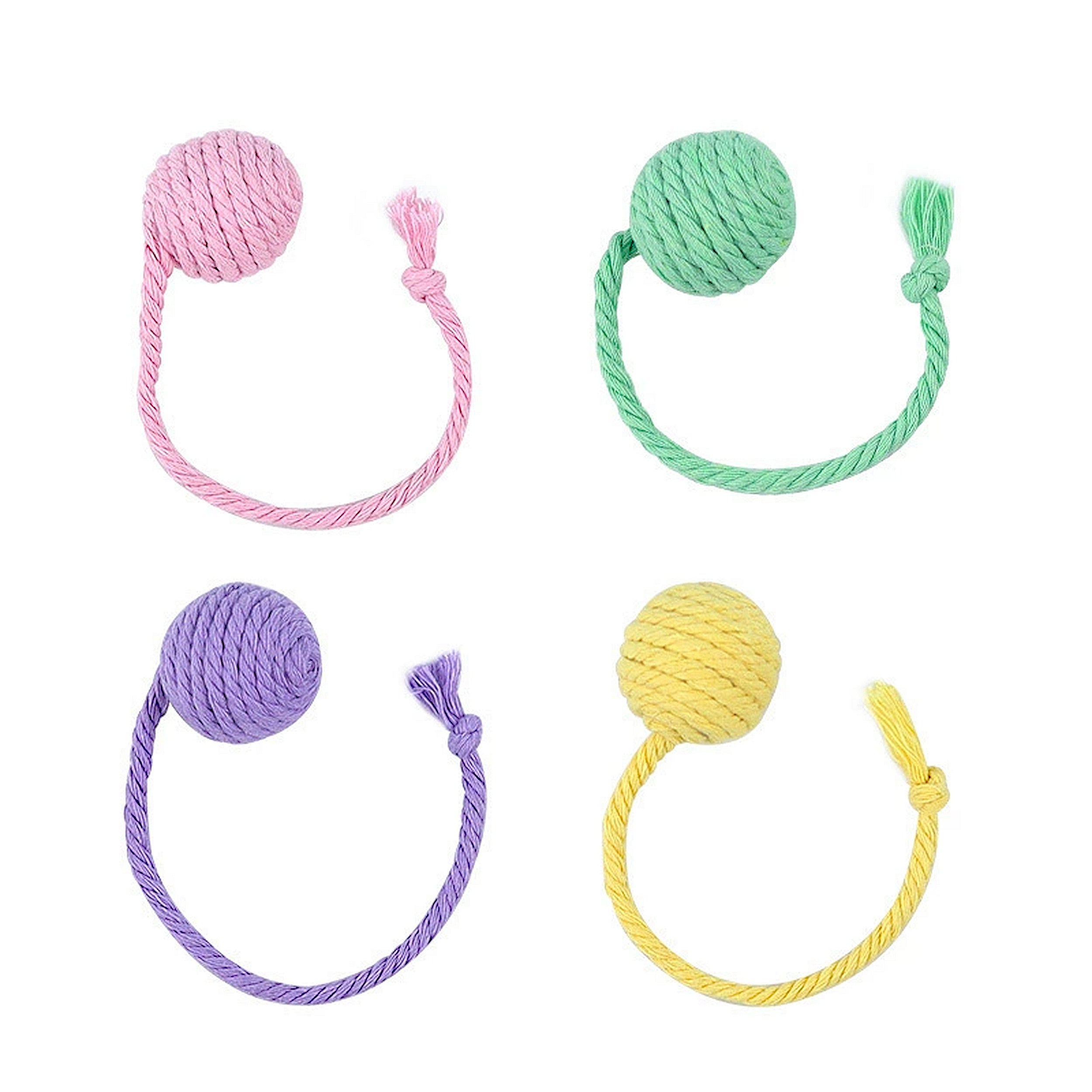 Anna-Kaci 4PCs Cat Fetch Ball Toys with Rope Tails Squeaky Interactive Toys for Adult Cats and Kittens