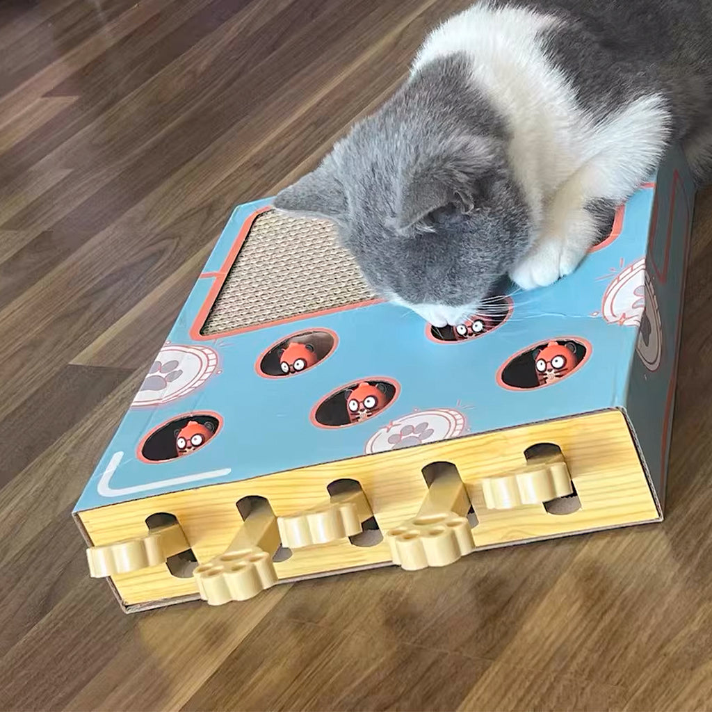 Anna-Kaci Interactive Cat Puzzle Scratcher with Pull Tabs Whack a Mole Toy Corrugated Cardboard Cat Activity Board