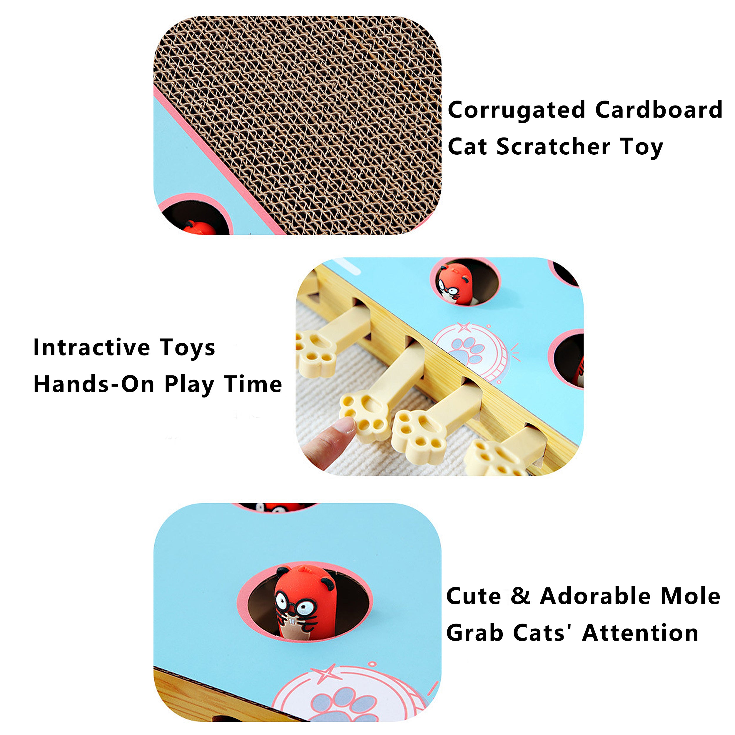Anna-Kaci Interactive Cat Puzzle Scratcher with Pull Tabs Whack a Mole Toy Corrugated Cardboard Cat Activity Board