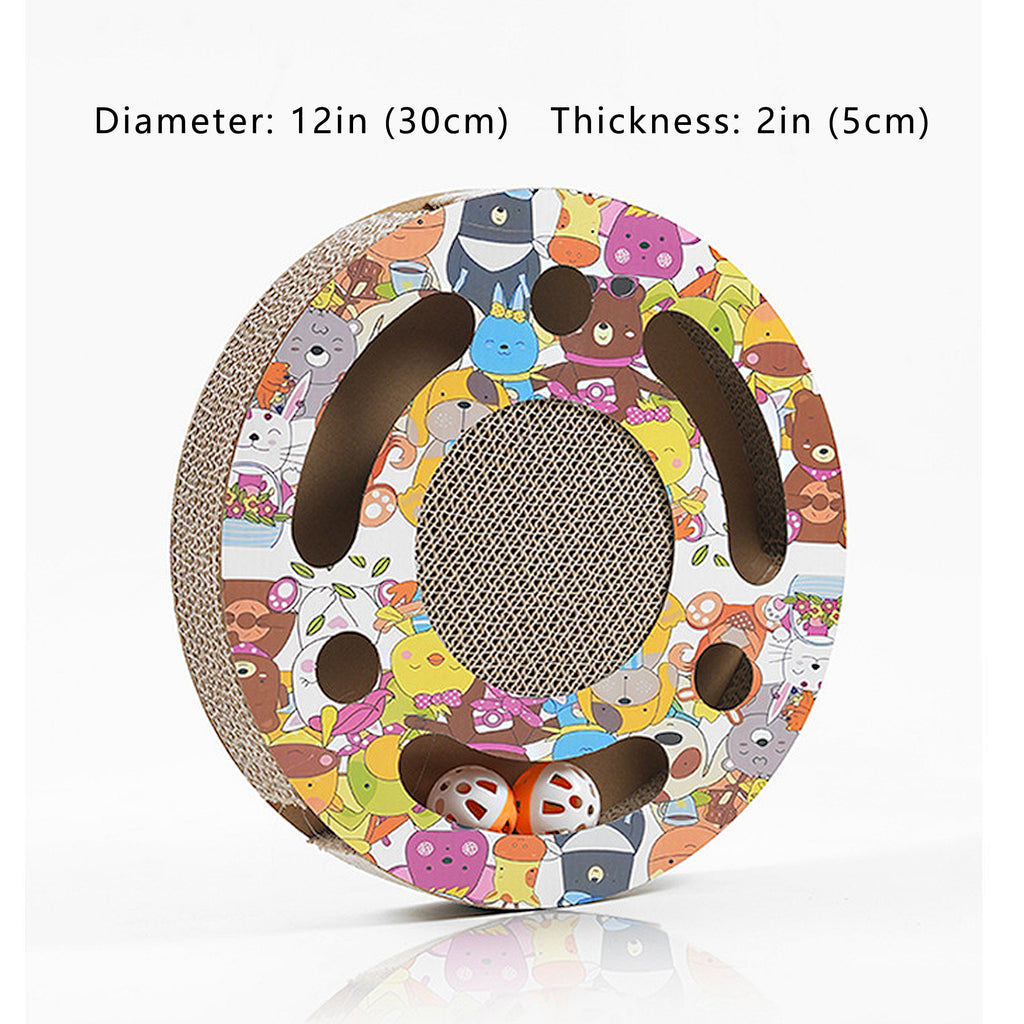 Anna-Kaci Round Cat Scratcher Toy with Jingle Balls Corrugated Cardboard Puzzle Interactive Cat Activity Board